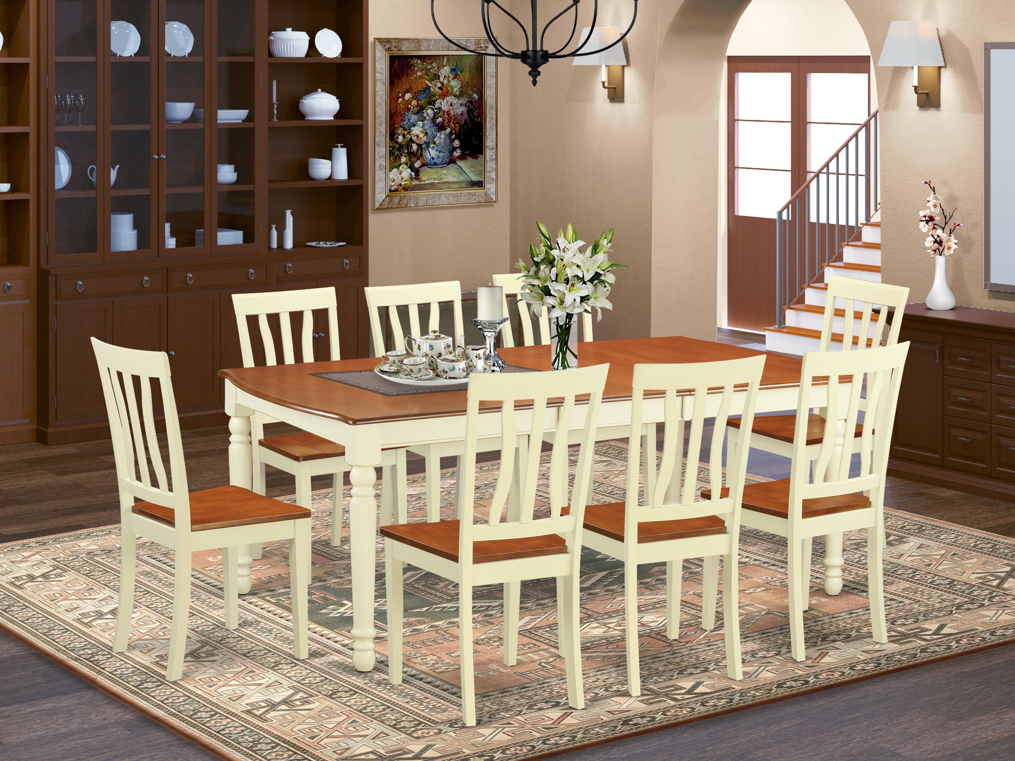 DOAN9-WHI-W 9 Pc Dinette set -Dinette Table and 8 Dining Chairs