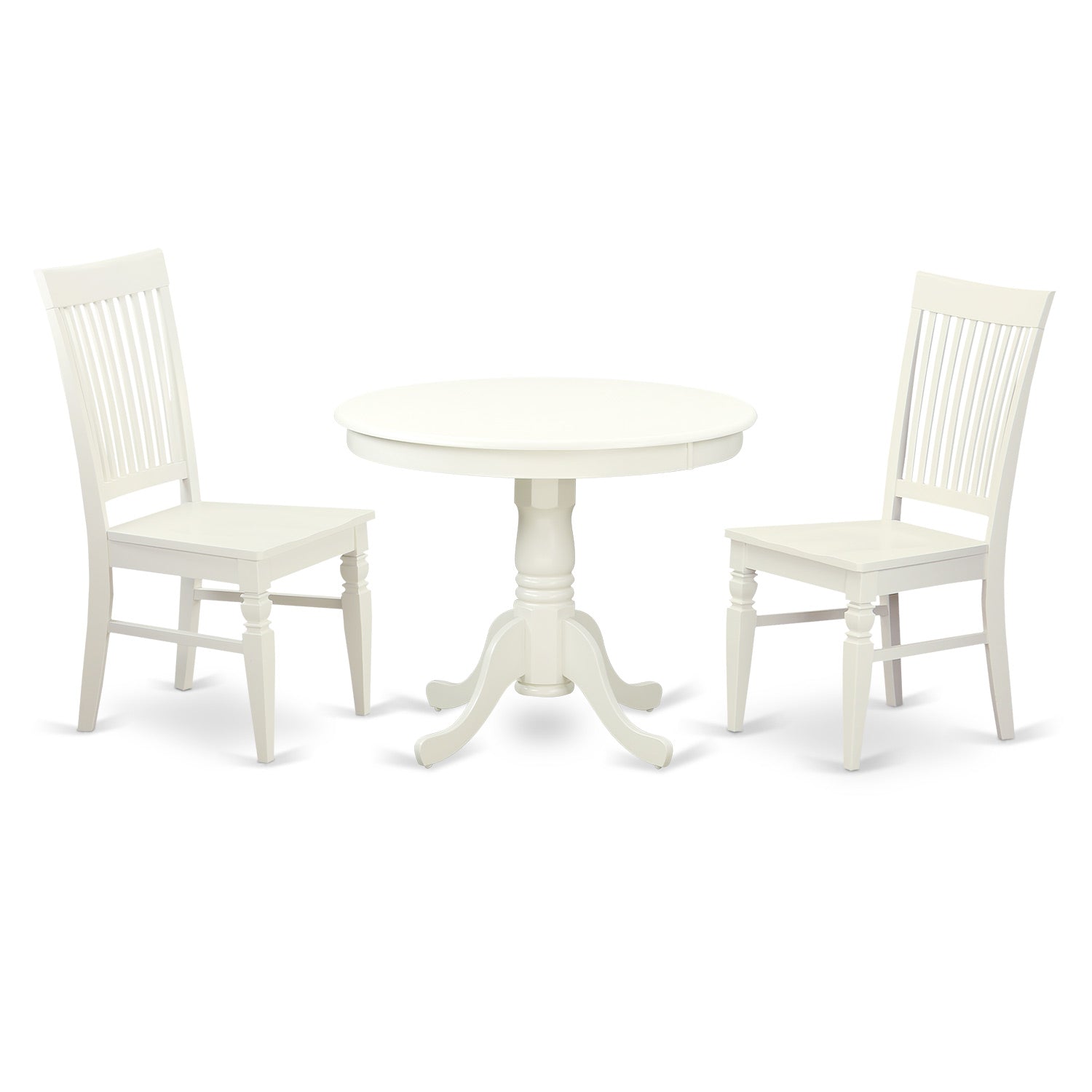 ANWE3-LWH-W 3 Pc set with a Table and 2 Wood Dinette Chairs in Linen White.