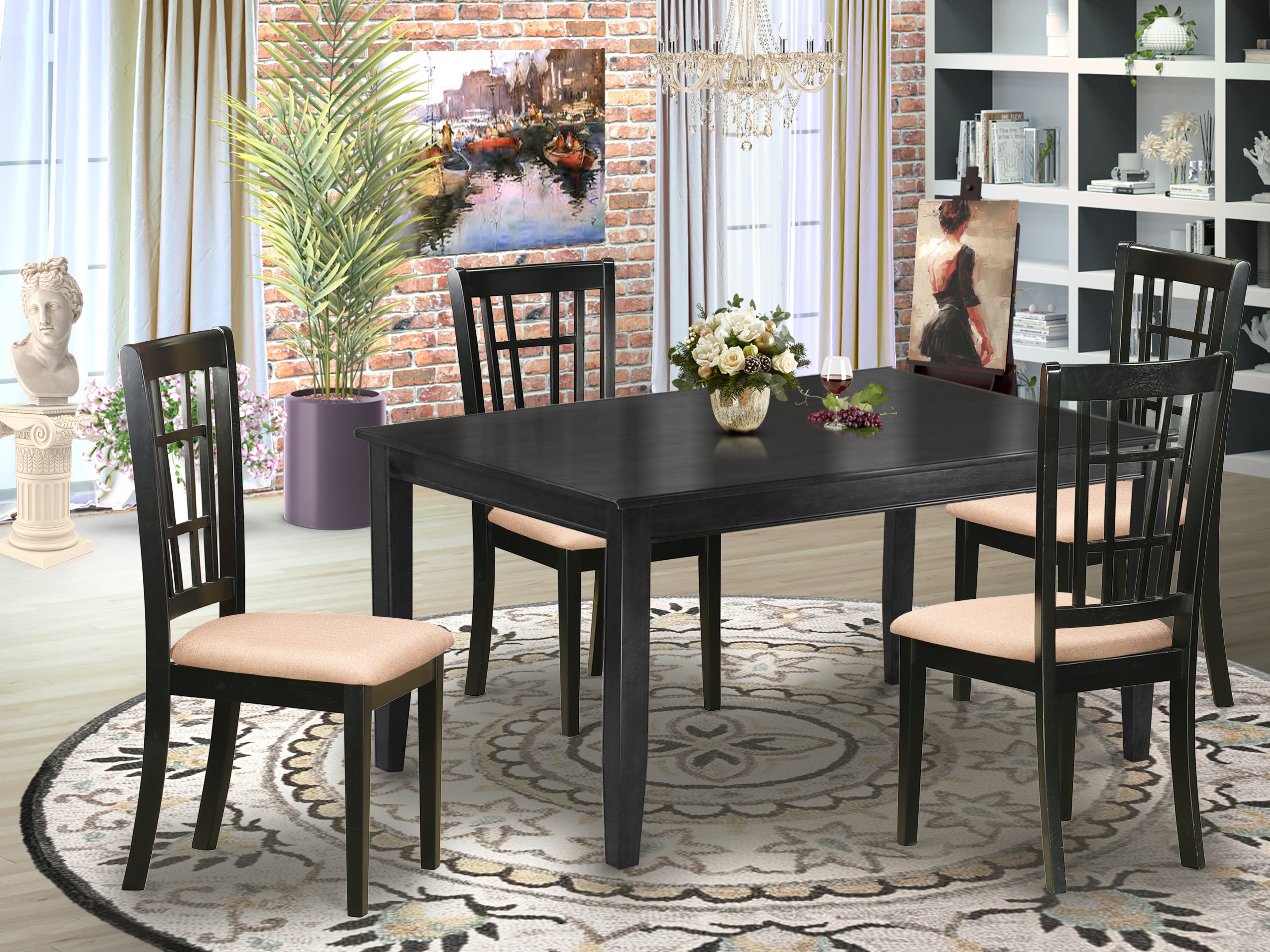 DUNI5-BLK-C 5 Pc dinette set - Kitchen dinette Table and 4 Kitchen Dining Chairs