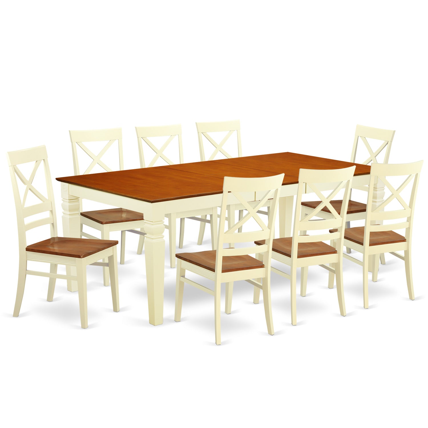 LGQU9-BMK-W 9 Pc Kitchen Table set with a Dining Table and 8 Kitchen Chairs in Buttermilk and Cherry