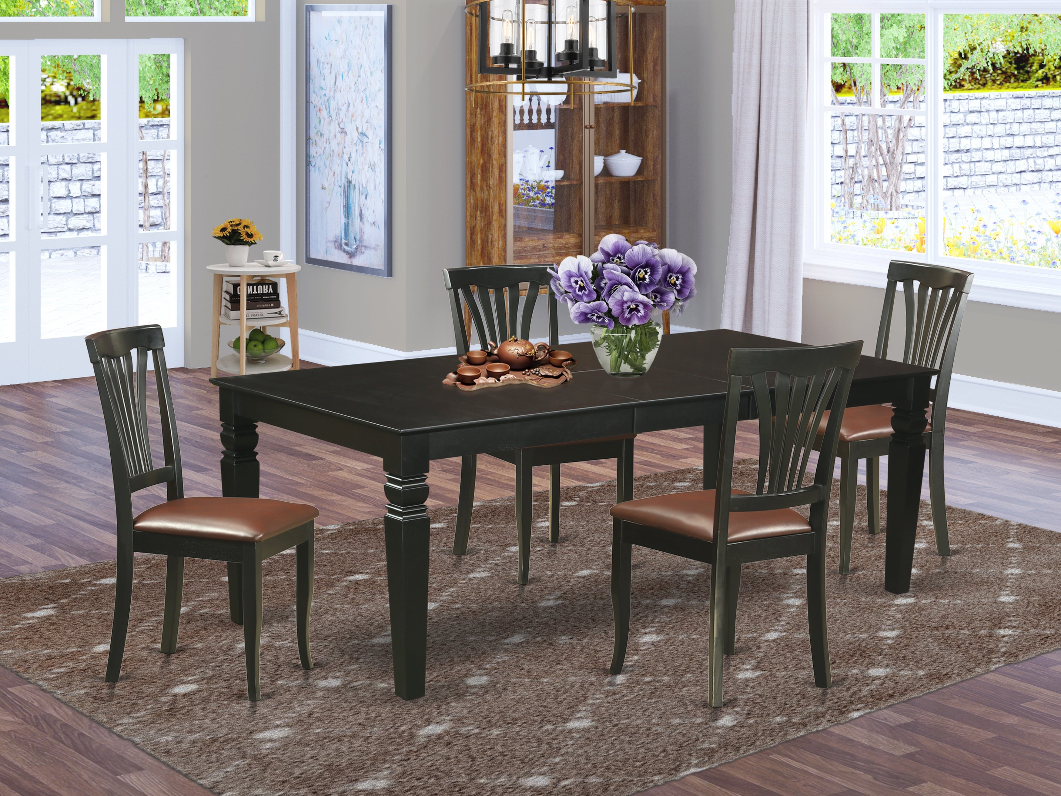 LGAV5-BLK-LC 5 Pc Dinette set with a Kitchen Table and 4 Leather Dining Chairs in Black