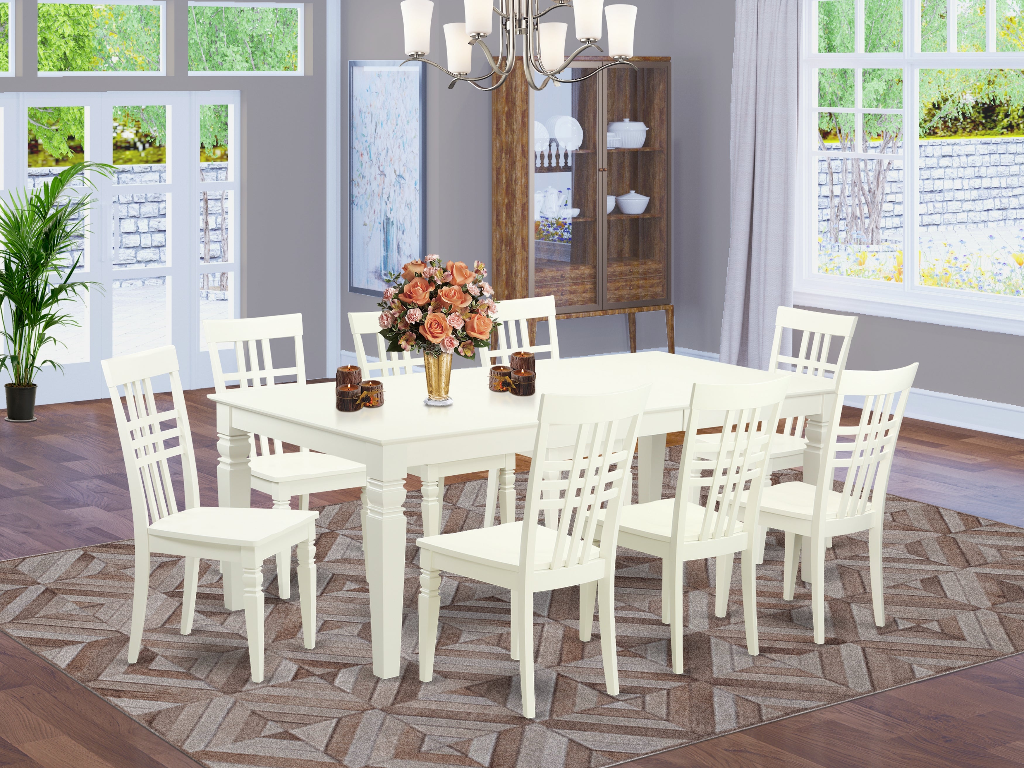 LGLG9-LWH-W 9 PcTable set with a Dining Table and 8 Dining Chairs in Linen White