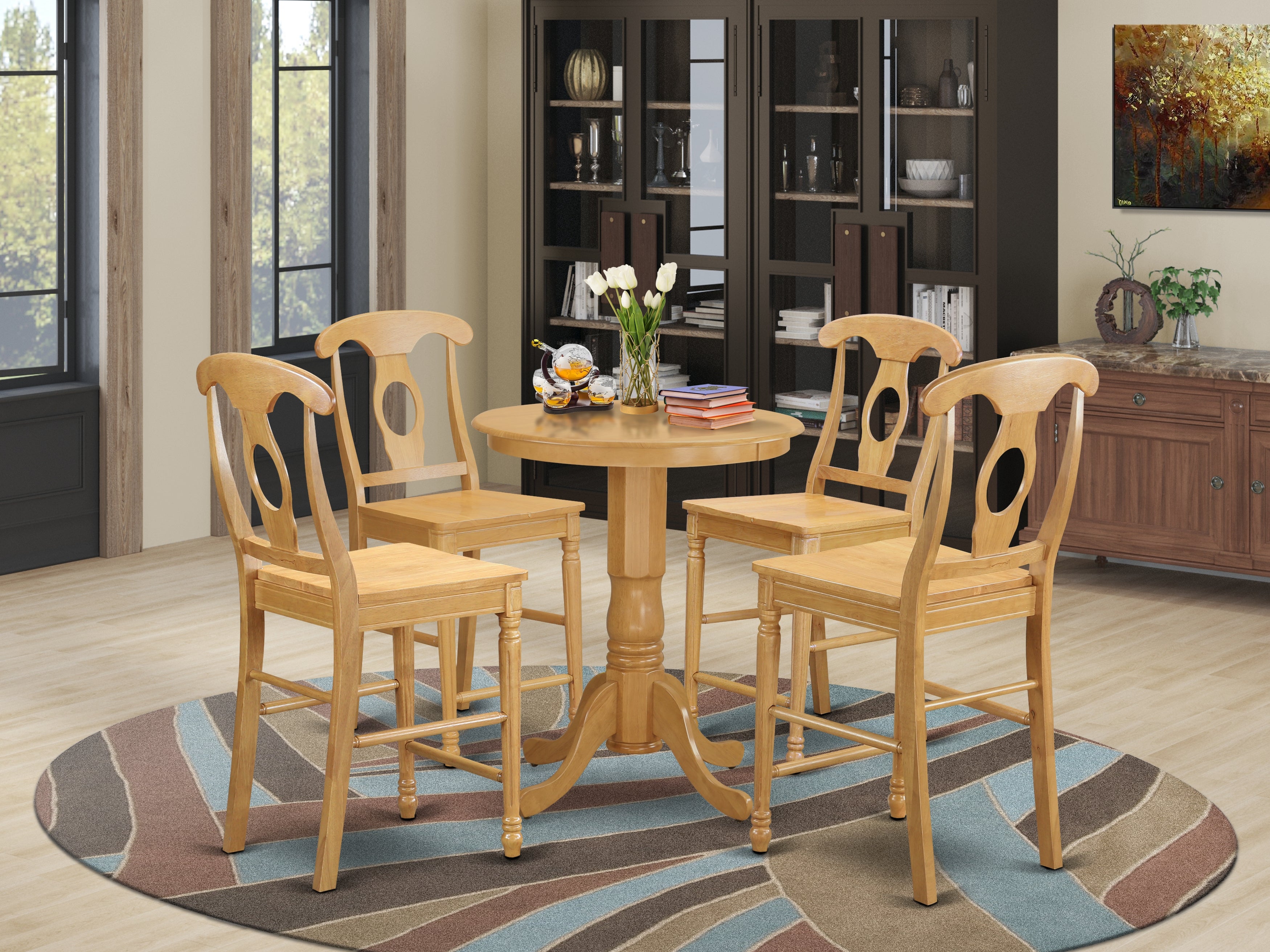EDKE5-OAK-W 5 Pcpub Table set-pub Table and 4 dinette Chairs.