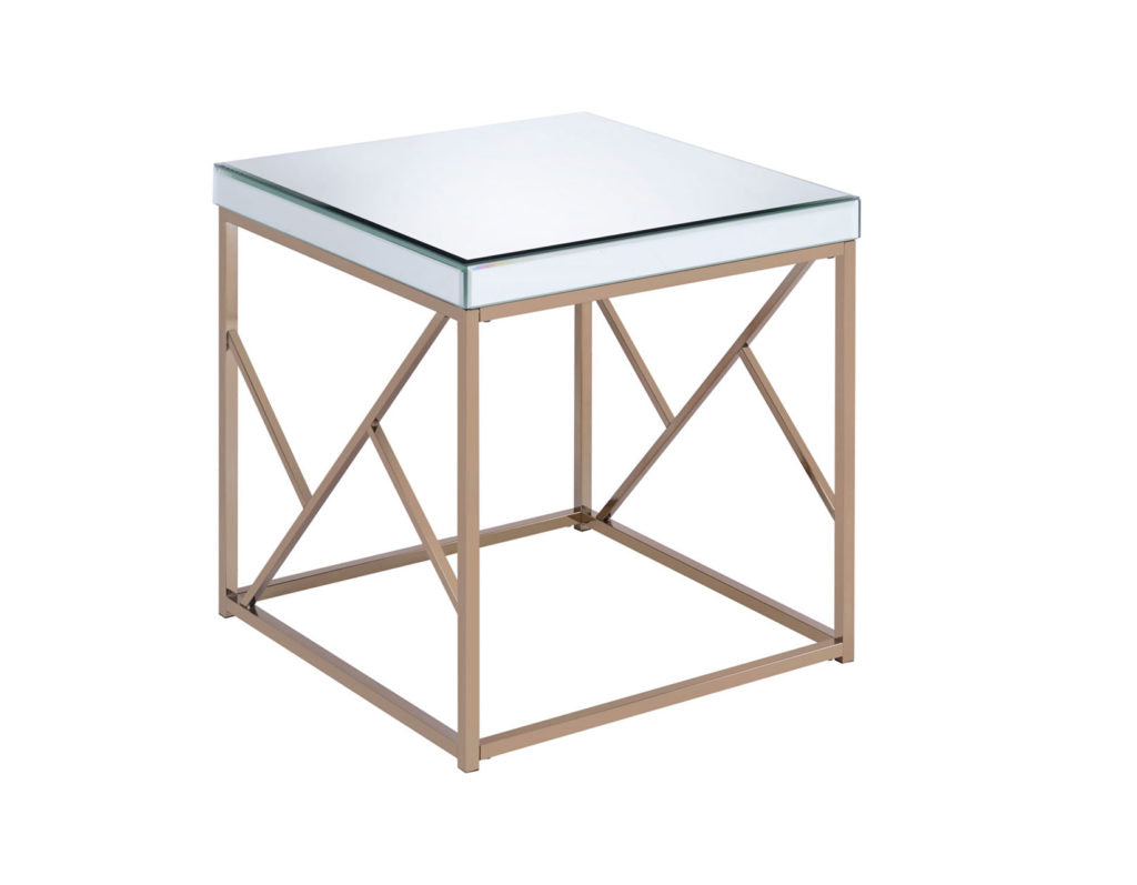 Steve Silver Co. Evelyn Mirrored Top Geometric End Table With metal base