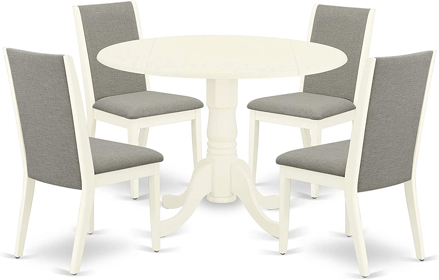 5 PC Round DropLeaf 42"Linen White & Shitake Dining Table And 4 Parson Chair Set
