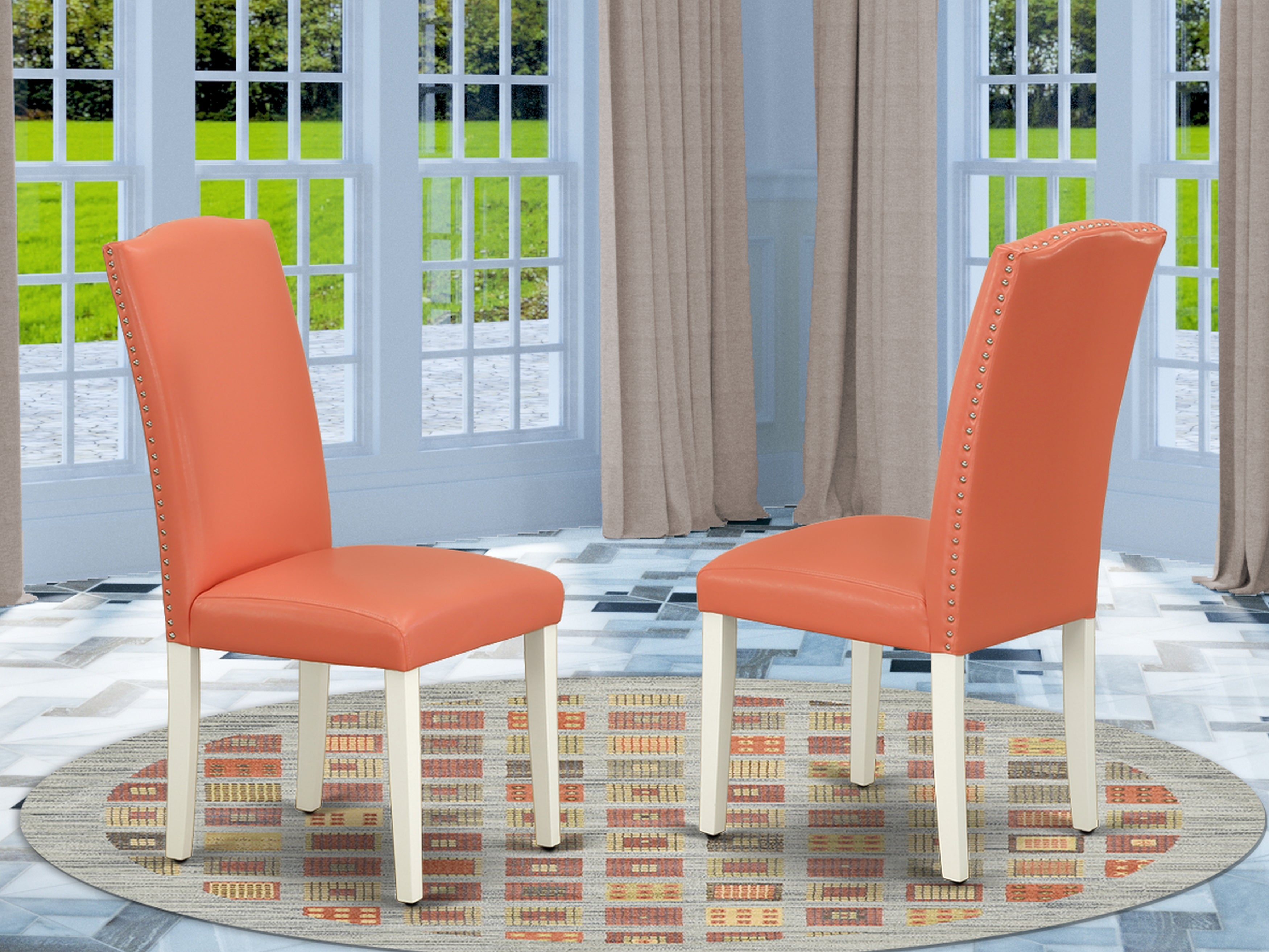 ENP2T78 Encinal Parson Chair With Linen White Leg And Pu Leather Color Pink Flamingo