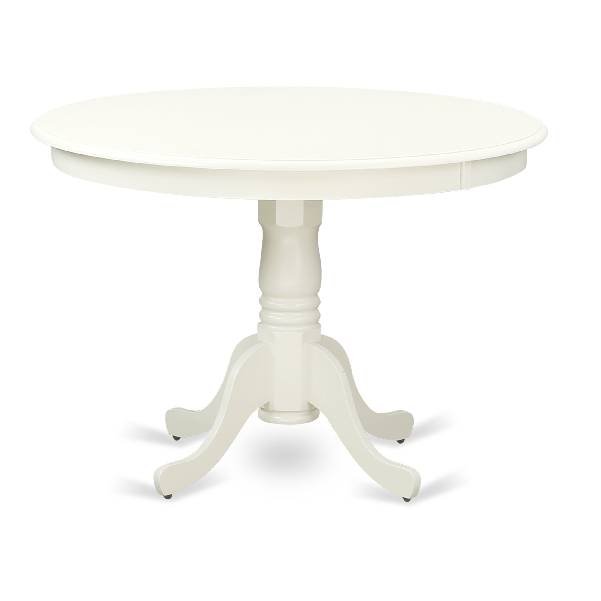 HLDR5-LWH-07 5Pc Round 42 Inch Dinette Table And Four Parson Chair With Linen White Finish Leg And Linen Fabric- Gray Color