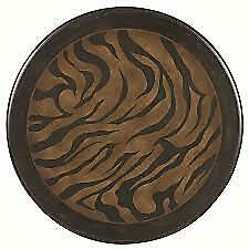 Round Accent End Table with Animal Print Top & Scrolled Base