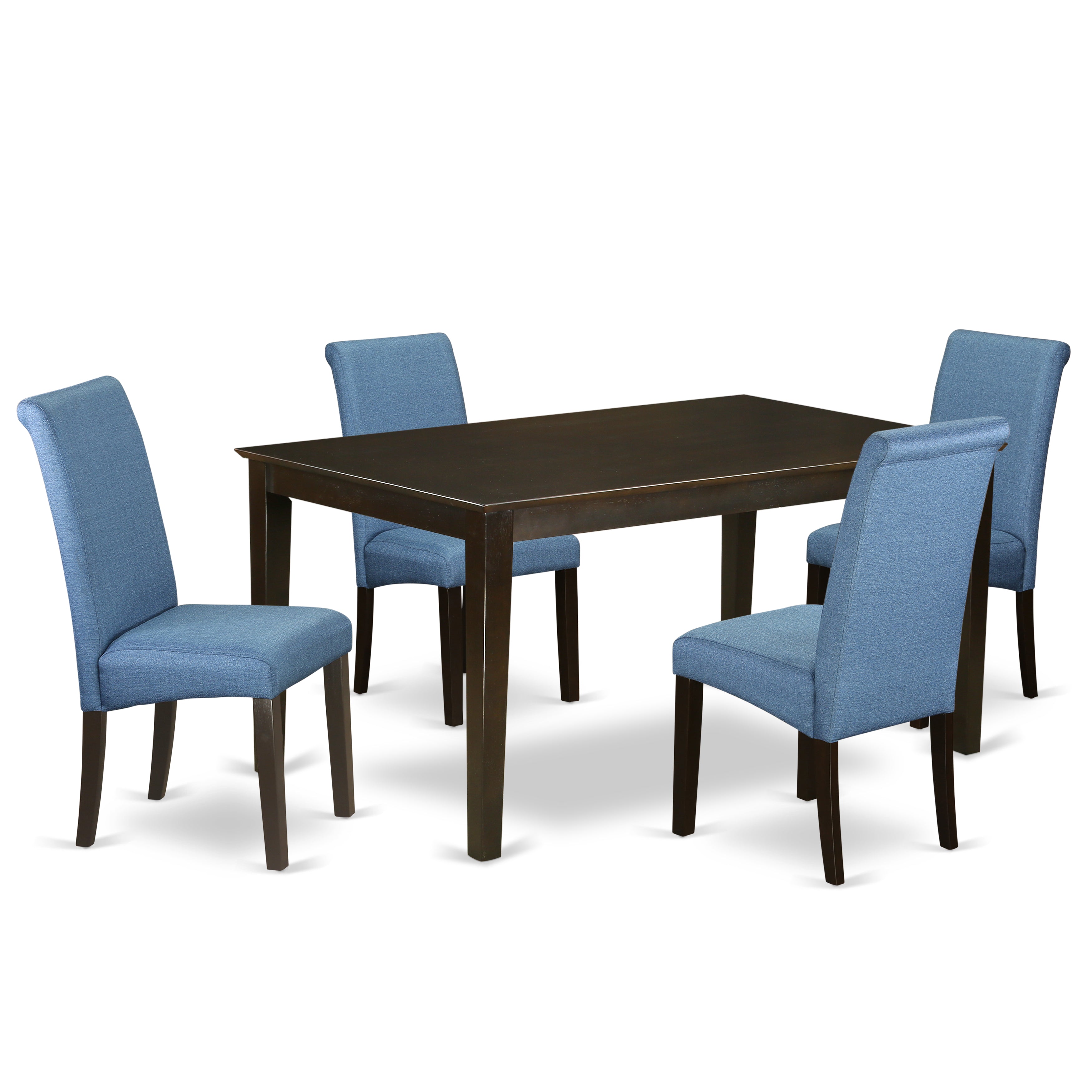 CABA5-CAP-21 5Pc Kitchen table with linen Blue fabric Parson chairs with cappuccino chair legs