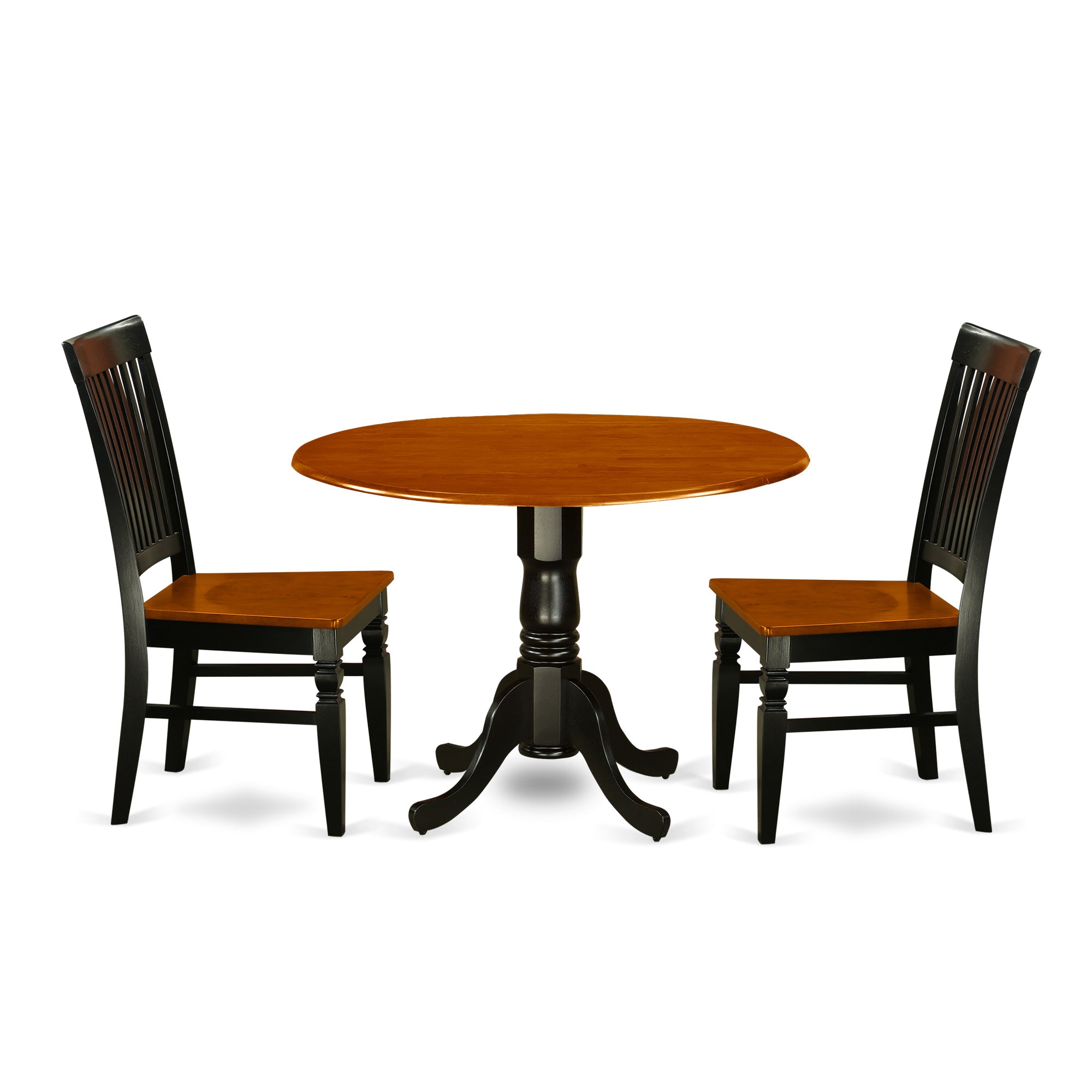 DLWE3-BCH-W 3 Pc Kitchen table set with a Kitchen Table and 2 Wood Seat Dining Chairs in Black and Cherry