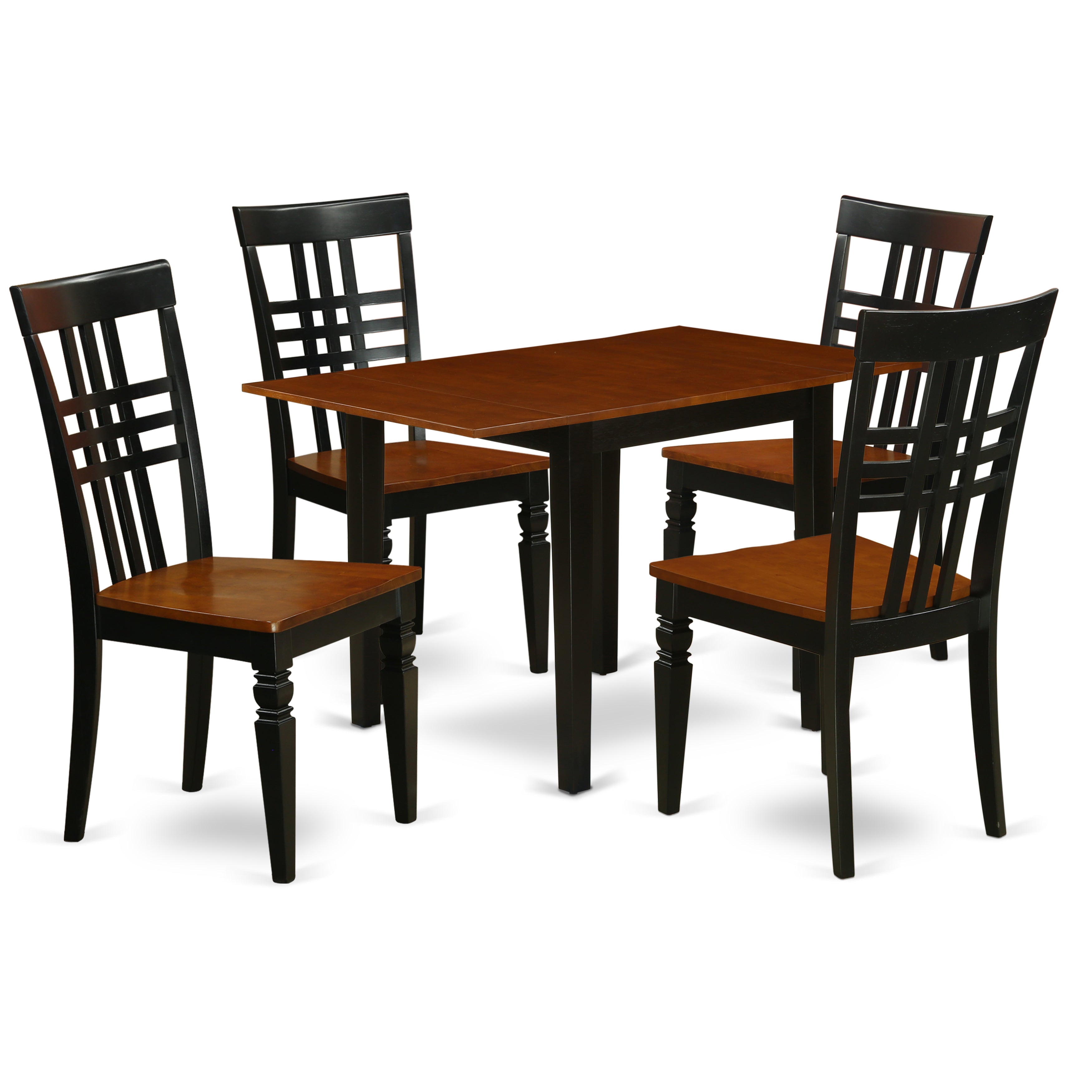 East West Furniture NDLG5-BCH-W 5Pc Dinette Set Includes a Small Table and 4 Dining Chairs with Asian Hardwood Seat and Panel Back, Black and Cherry Finish