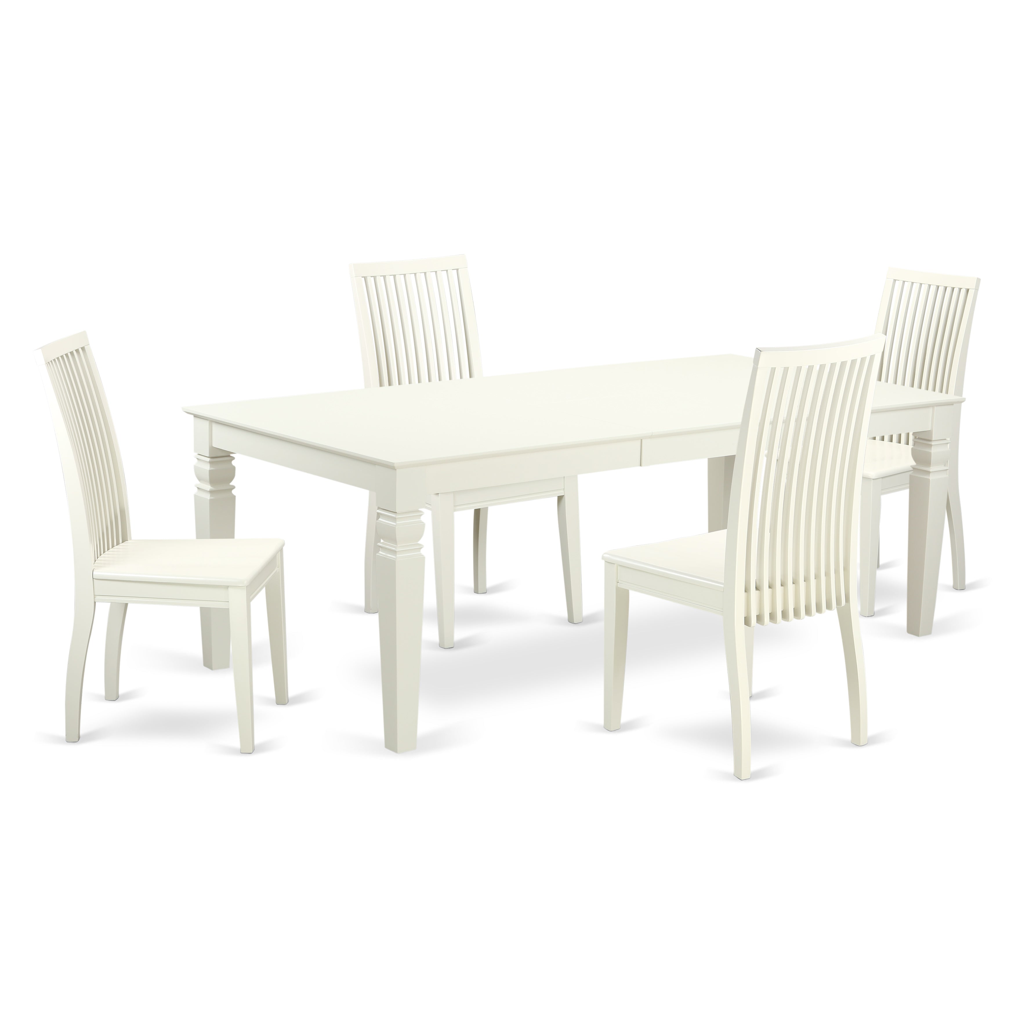 LGIP5-LWH-W 5 Piece Dining Room Set With A Single Logan Dinning Table And 4 Wood Seat Kitchen Chairs Finished In A Elegant Linen White Color.