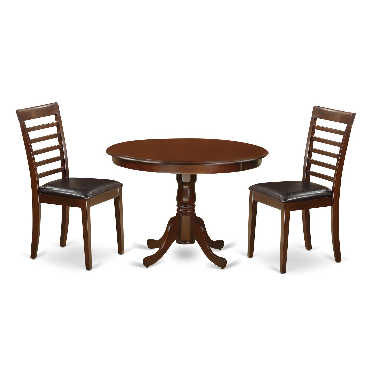 HLML3-MAH-LC 3 Pc set with a Round Dinette Table and 2 Leather Dinette Chairs in Mahogany