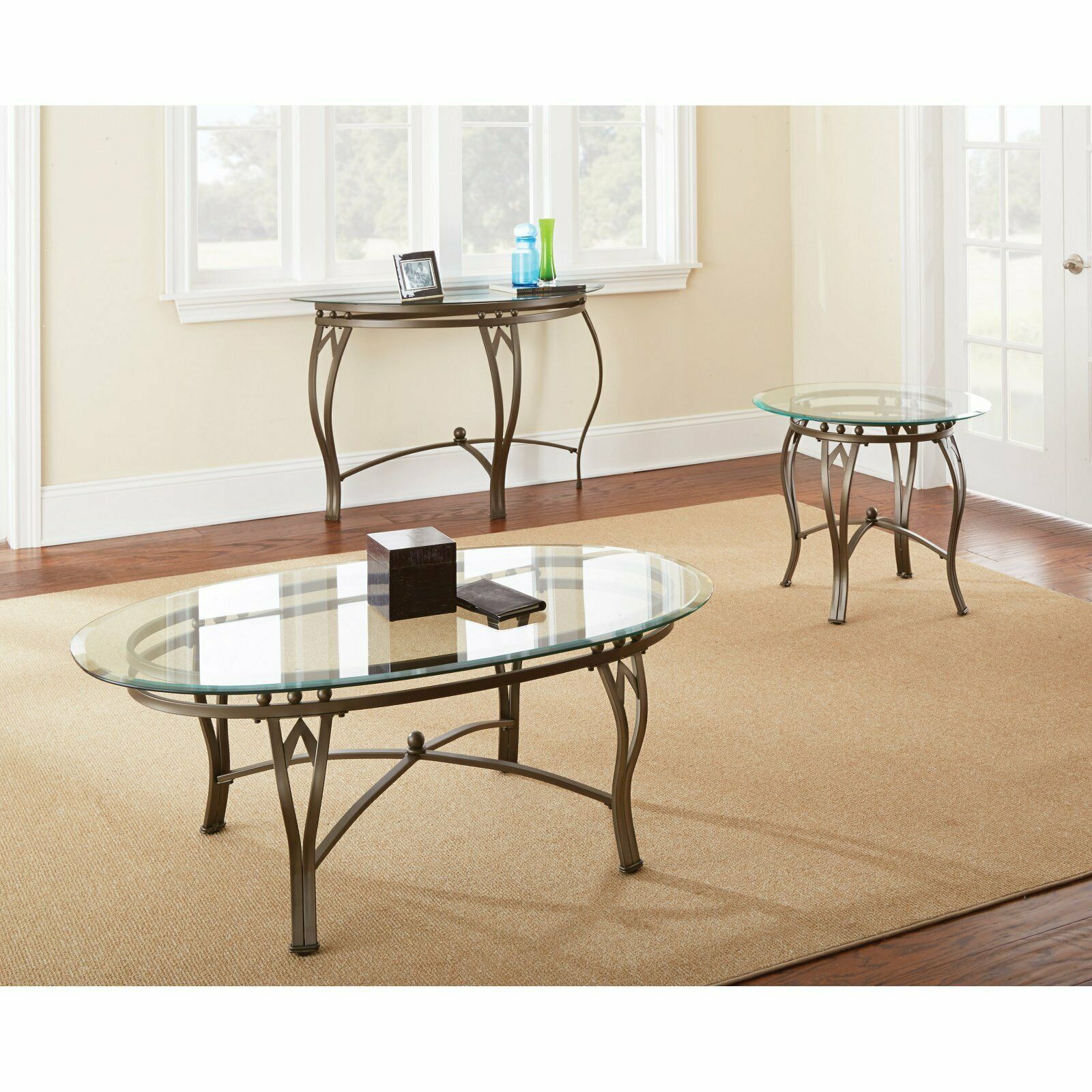 Madrid Oval Pewter Metal Coffee Occasional Table With Glass Top