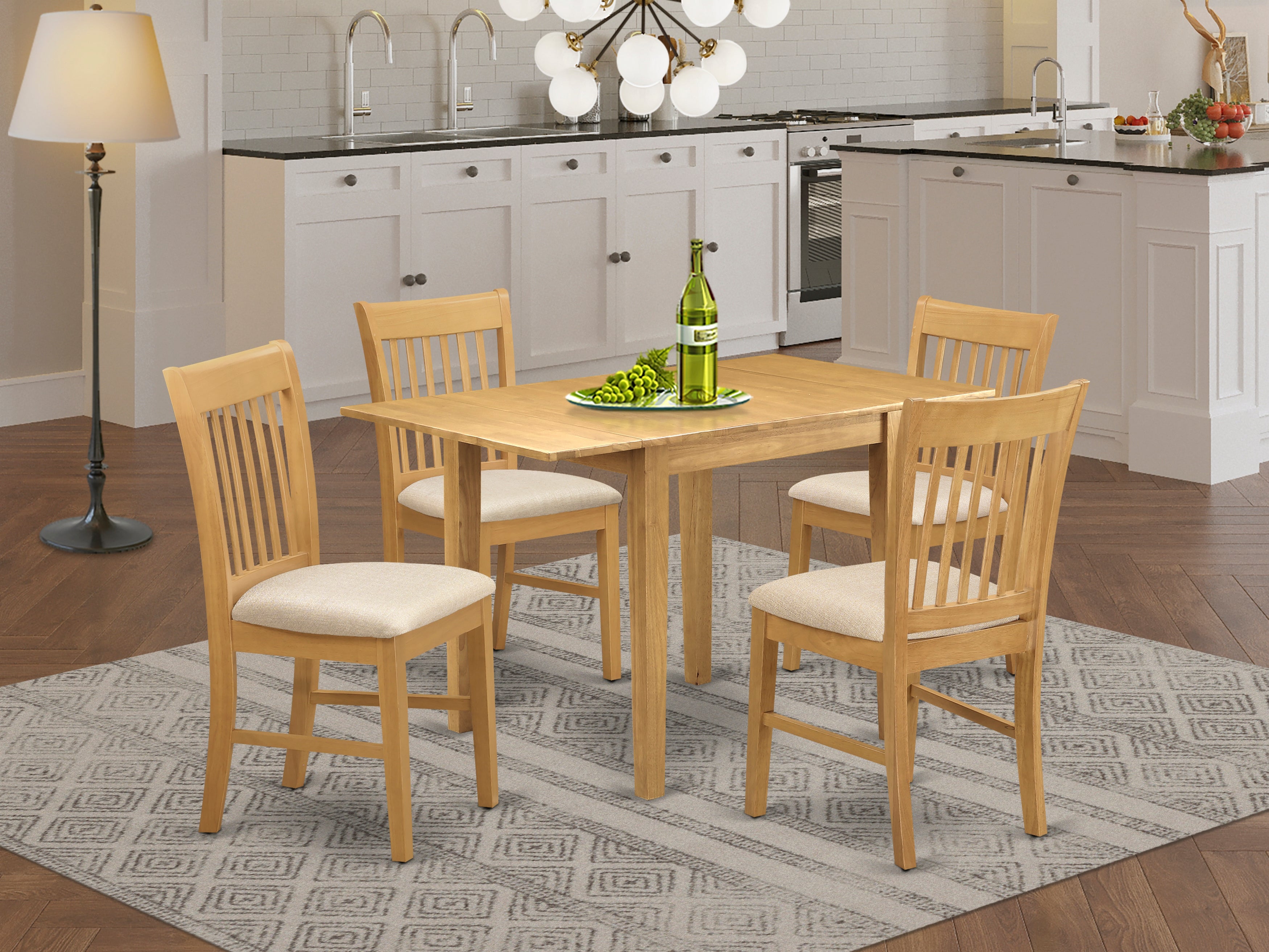 East West Furniture NDNO5-OAK-C 5Pc Dining Table Set Features a Small Table and 4 Dining Room Chair with Microfiber Upholstery Seat, Oak Finish