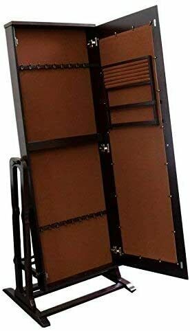 Standing Tilting Mirror with Storage and Jewelry Armoire Stand Cherry Finish