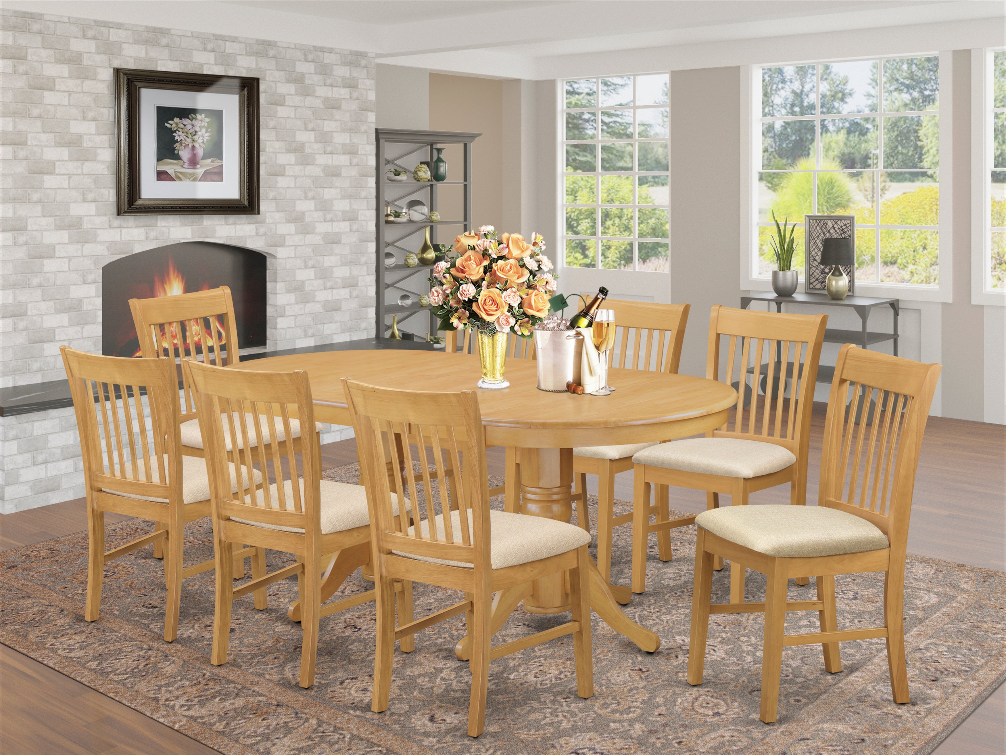 VANO9-OAK-C 9 PC Table and Chairs set - Small Kitchen Table and 8 Dining Chairs