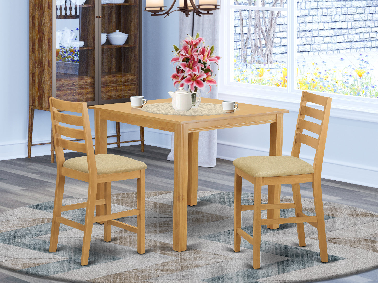 CAFE3-OAK-C 3 PC counter height Dining room set-pub Table and 2 counter height stool