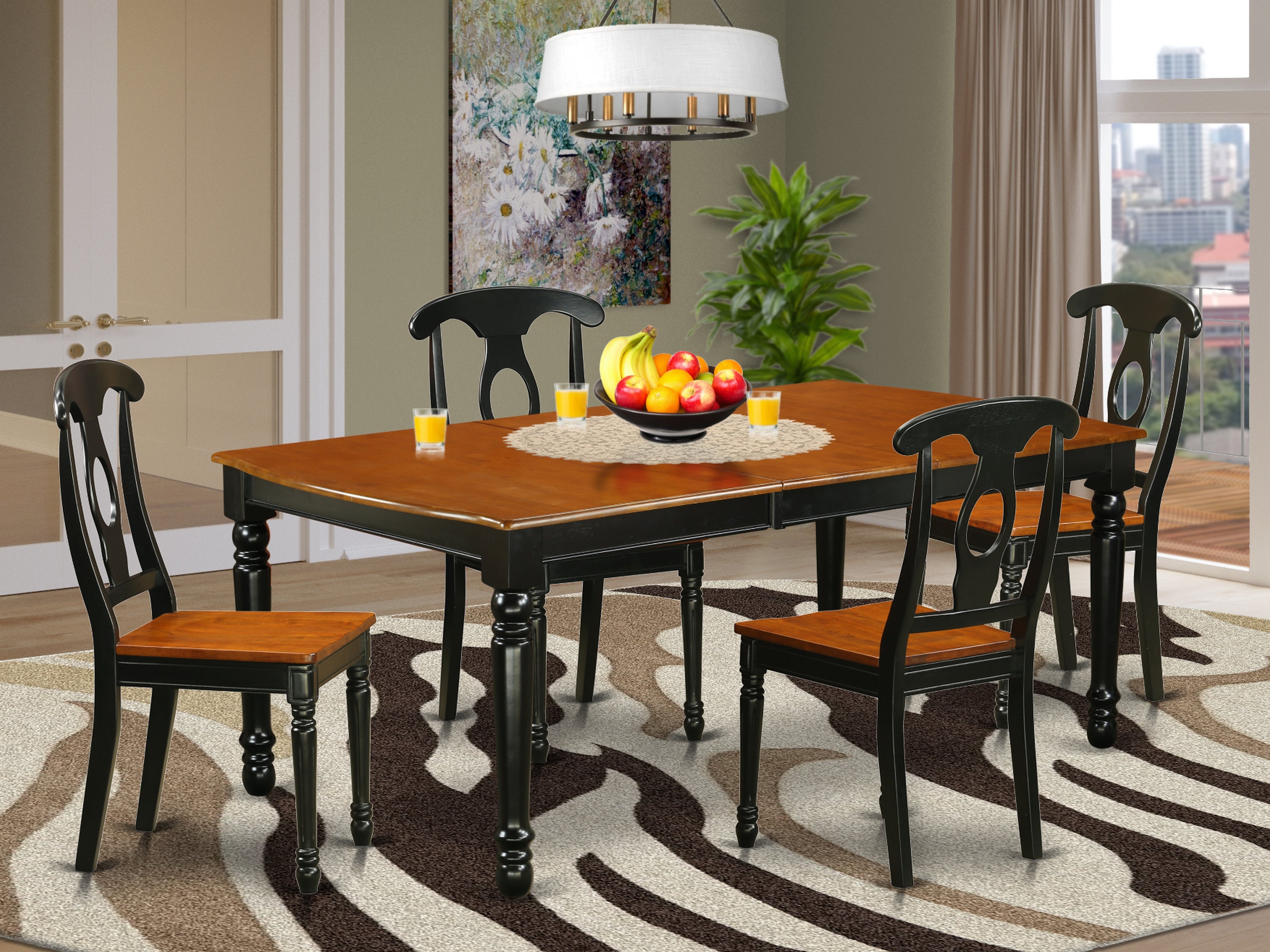 DOKE5-BCH-W 5 PC kitchen tables and chair set with one Dover dining table and 4 kitchen chairs in a Black and Cherry Finish