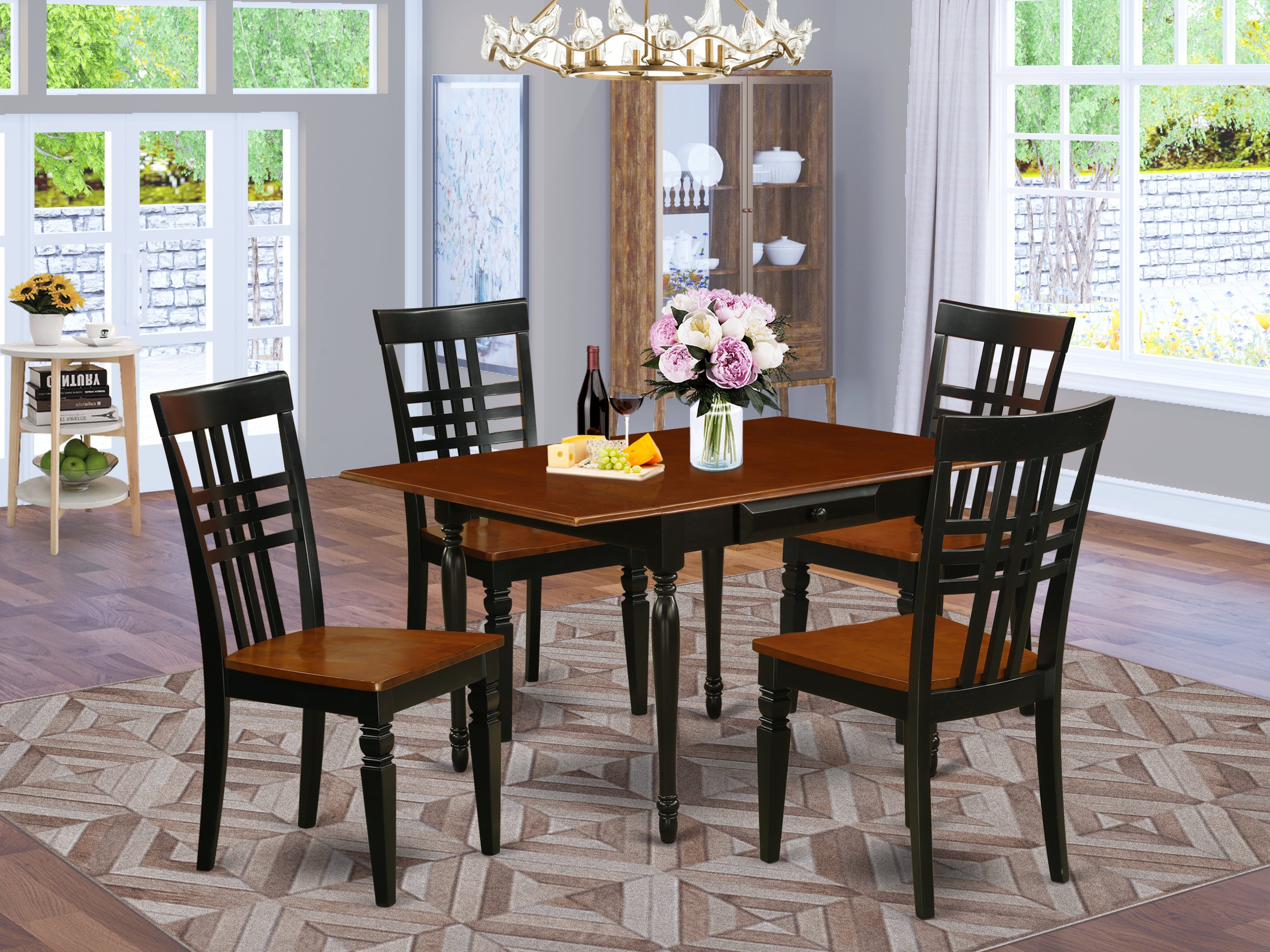 East West Furniture MZLG5-BCH-W 5 Pieces Dining set - Strong Drop Leaf Hardwood Dining Room Table and 4 Real Wood Seat Kitchen Dining Chairs, Black and Cherry Finish