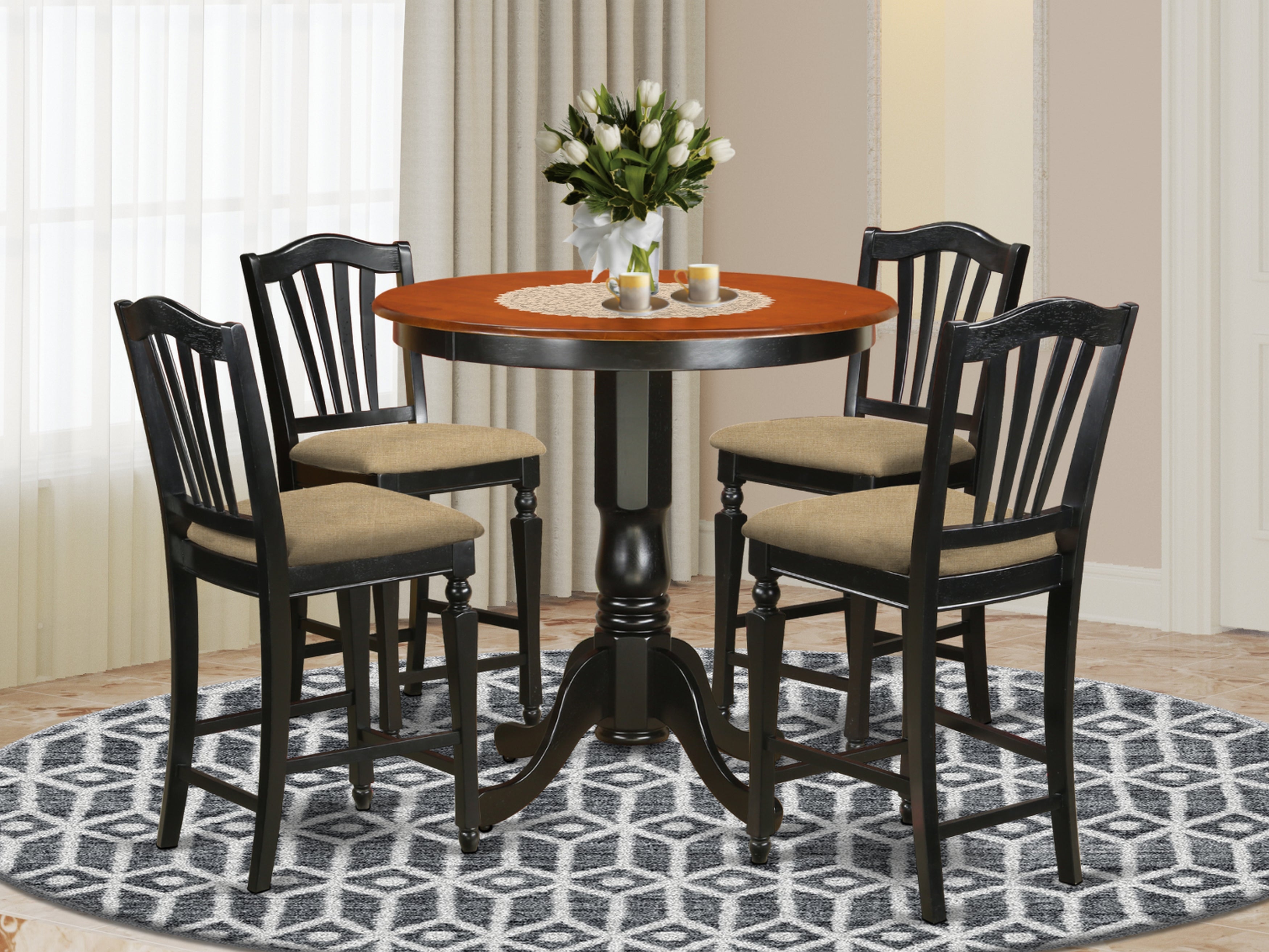 JACH5-BLK-C 5 Pc Dining counter height set - Kitchen dinette Table and 4 high Dining Chairs.