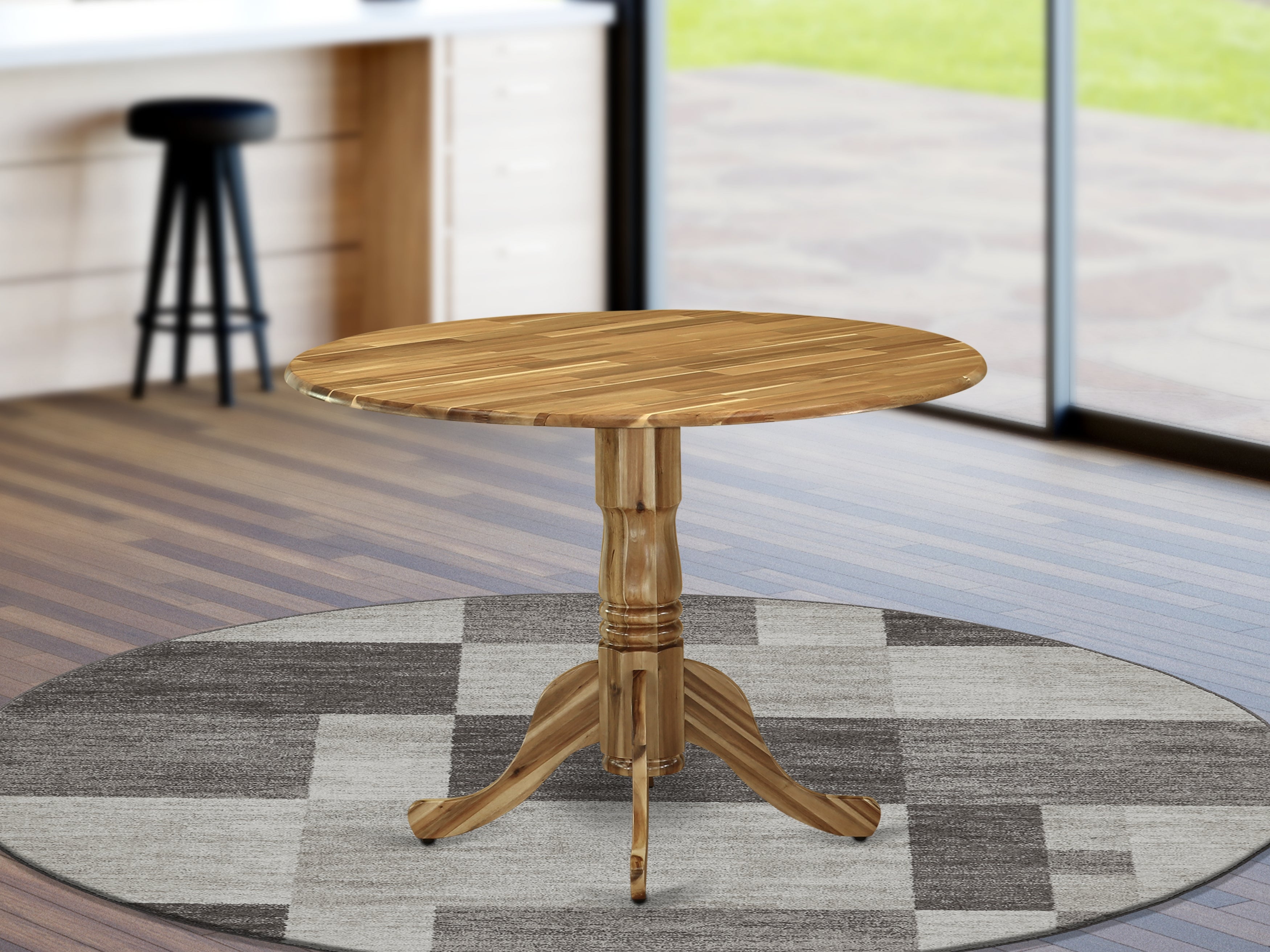 DLT-ANA-TP Dublin Dining Table Made of Acacia Wood with Two 9 Inch Drop Leaves, 42 Inch Round, Wood Texture