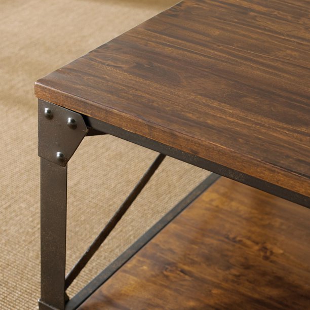 Winston Square Distressed Tobacco Wood and Metal End Table