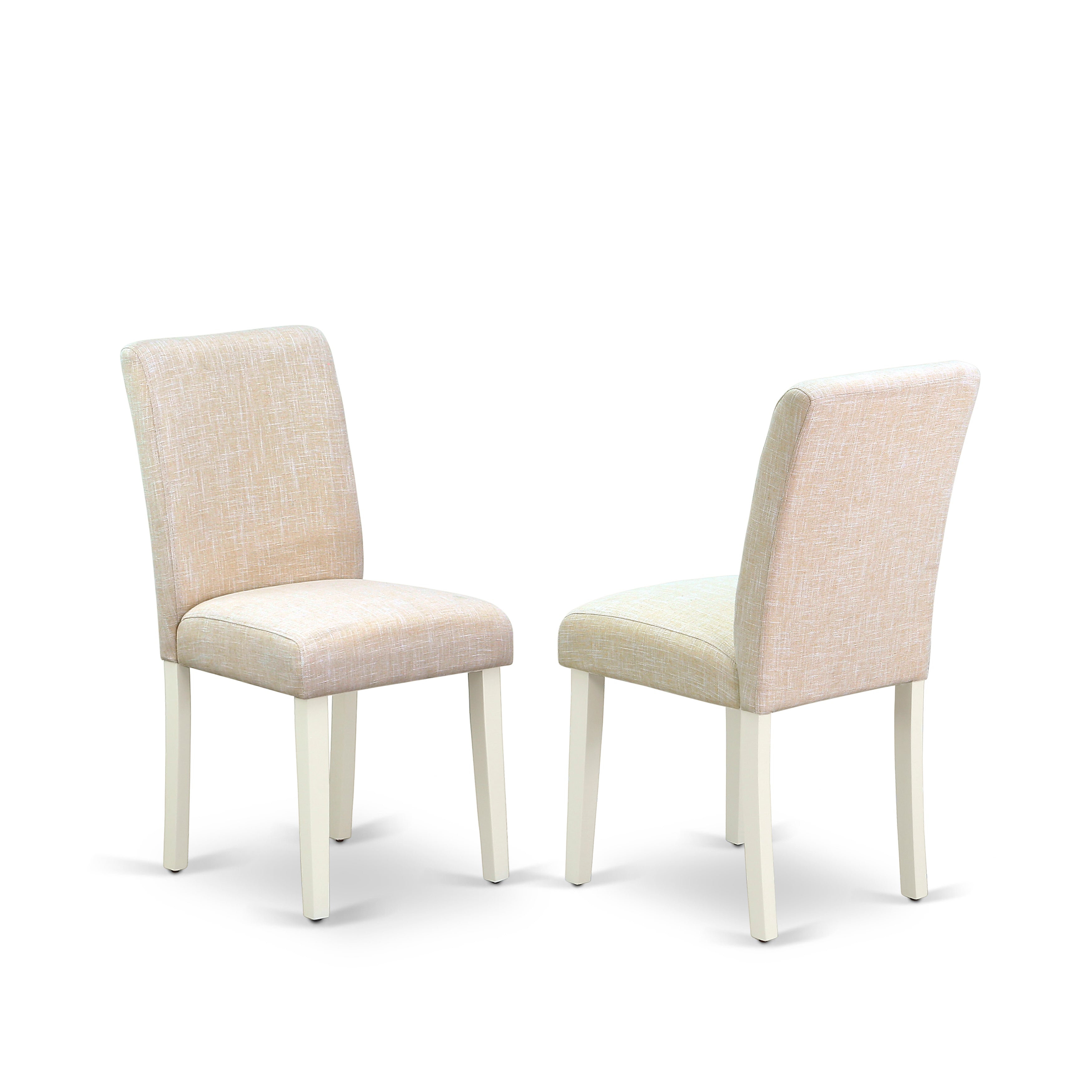 DOAB5-LWH-02 5Pc Rectangular 60/78" Table With 18 In Leaf And Four Parson Chair With Linen White Leg And Linen Fabric Light Beige