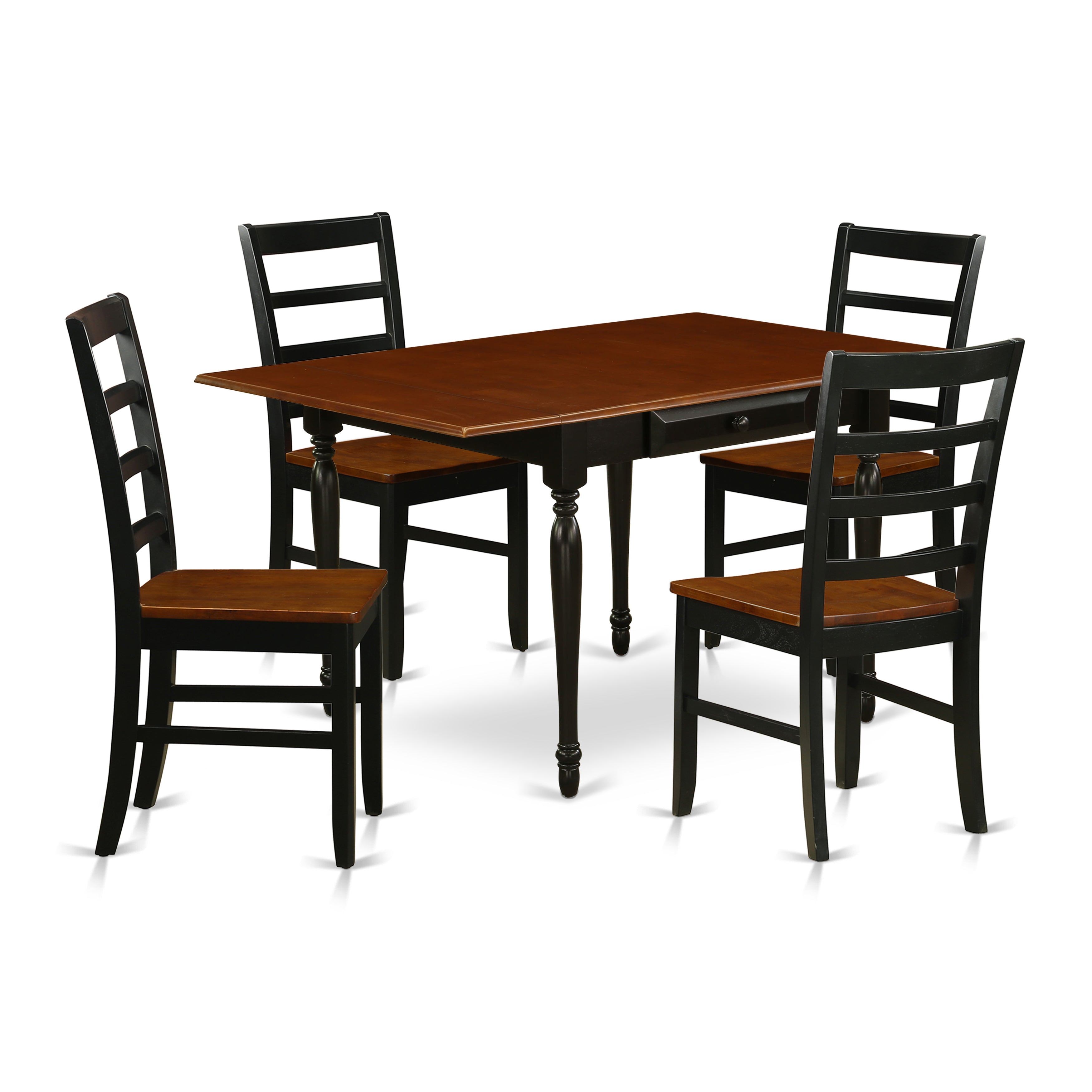 East West Furniture MZPF5-BCH-W 5 Pc Dining Room Table set - Durable Drop Leaf Real Wood Rectangle Dining Table and 4 Real Wood Seat Kitchen Dining Chairs, Black and Cherry Finish