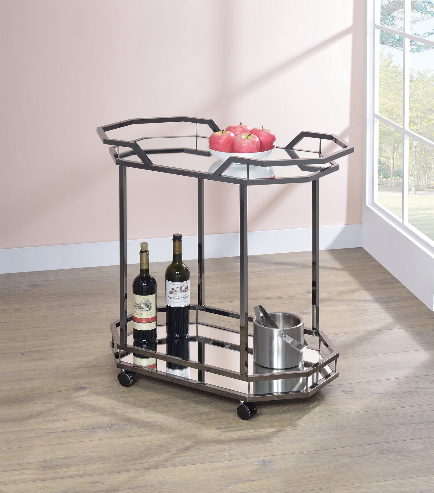 Coaster Modern Retro 2-Tier Mirrored Serving Cart Black Nickel