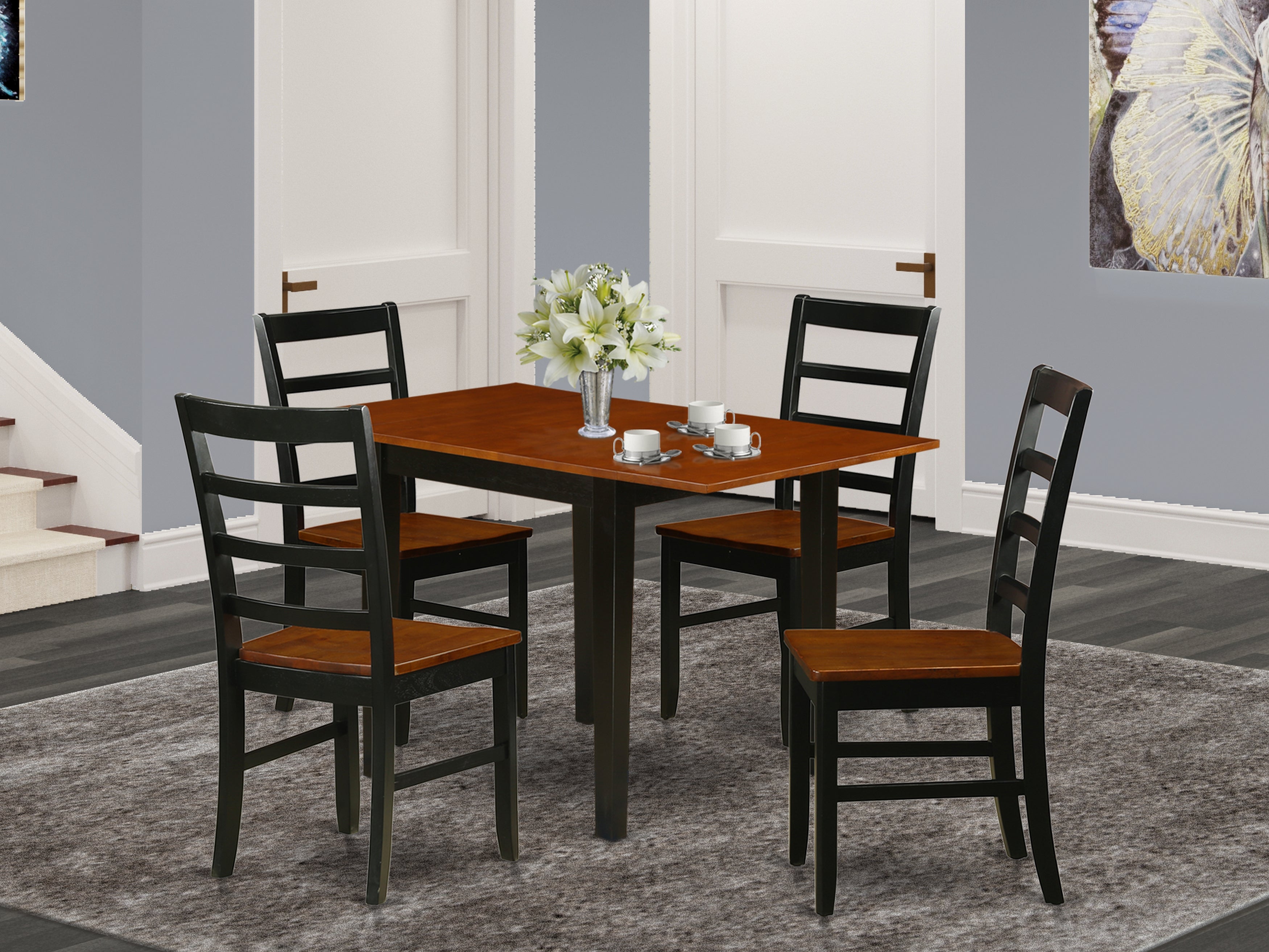 East West Furniture NDPF5-BCH-W, 5-Pc Kitchen Table Set Includes a Small Kitchen Table and 4 Dining Room Chairs with Hardwood Seat and Ladder Back, Black and Cherry Finish