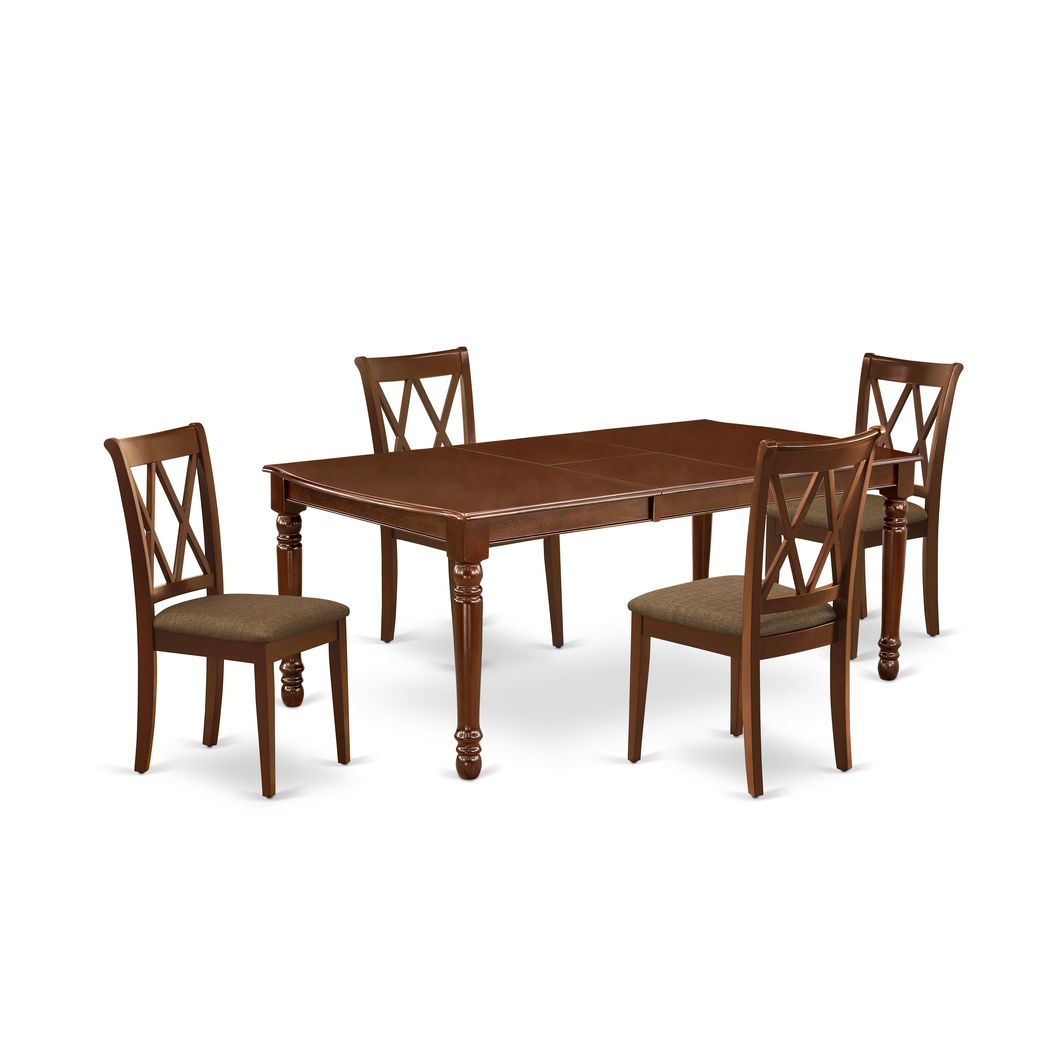 DOCL5-MAH-C 5Pc Dining Set Includes a Rectangle Dinette Table with Butterfly Leaf and Four Double X Back Microfiber Seat Kitchen Chairs, Mahogany Finish