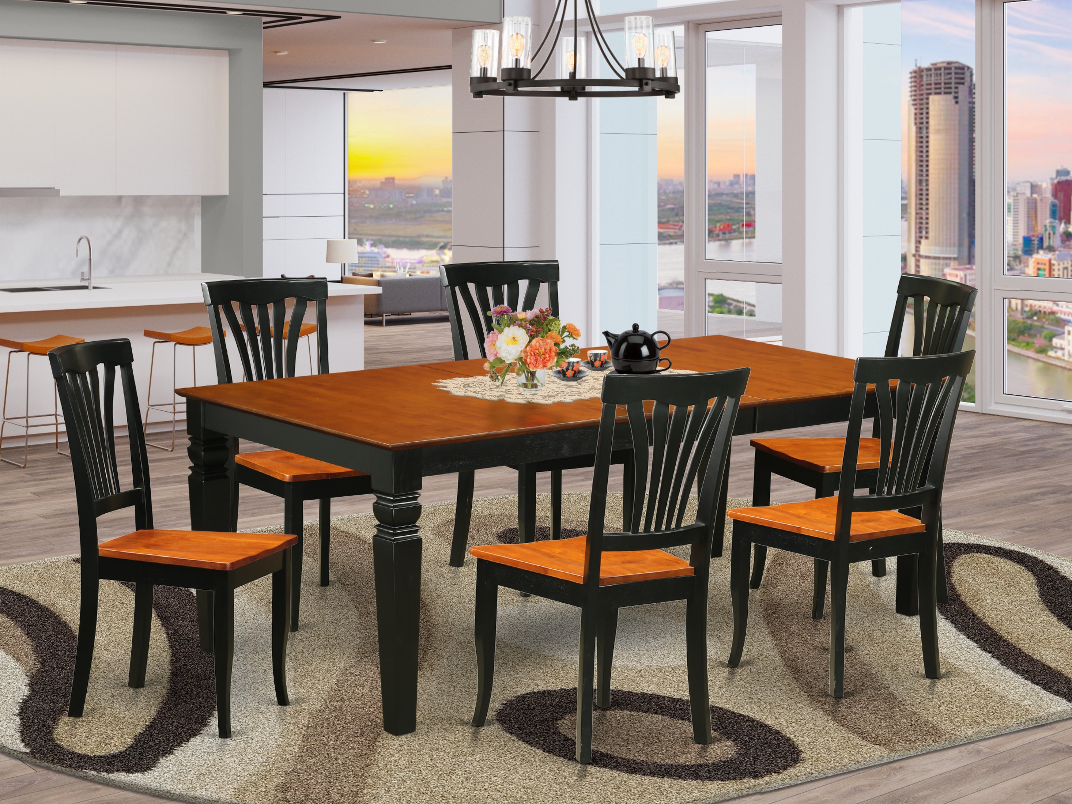 LGAV7-BCH-W 7 Pc Dinette set with a Table and 6 Dining Chairs in Black and Cherry