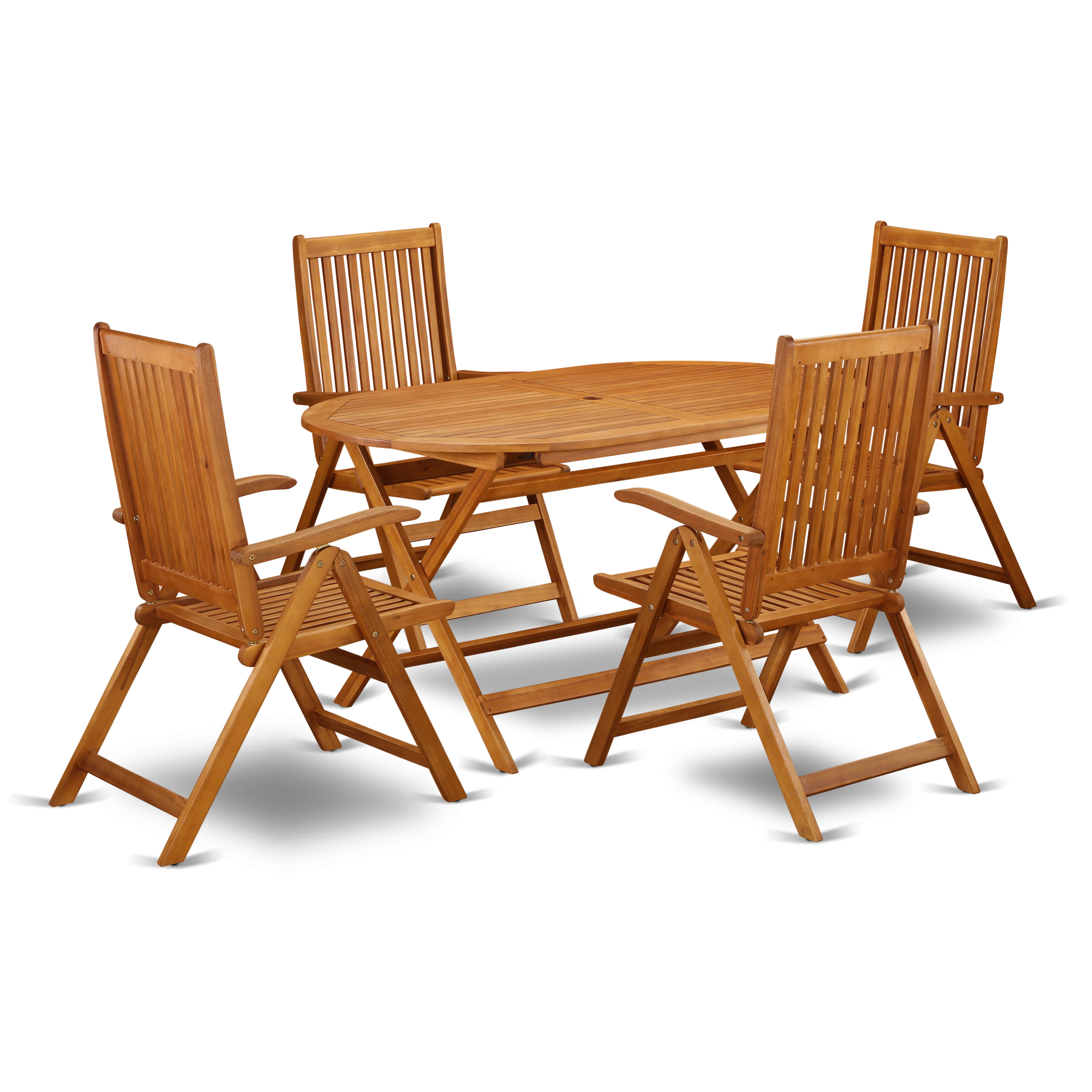 DICN5NC5N This 5 Piece Acacia Patio Dining Sets includes an Outdoor-Furniture table and 4 foldable Outdoor-Furniture chairs