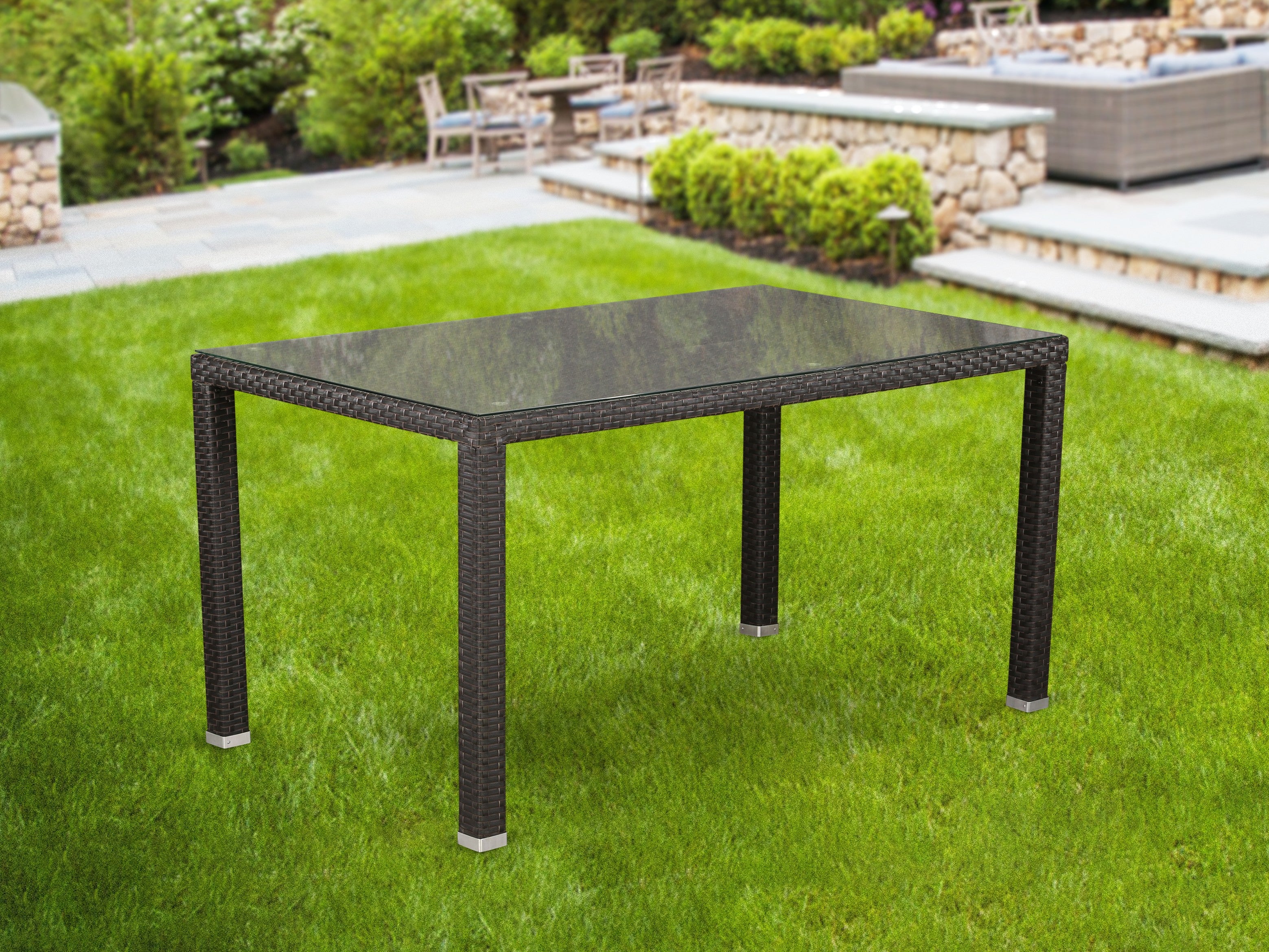 HMATG63S Outdoor-Furniture Wicker Patio Table in Dark Brown Finish