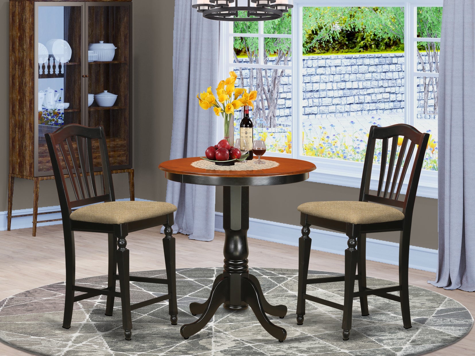 EDCH3-BLK-C 3 Pc counter height pub set - counter height Table and 2 Dining Chairs.