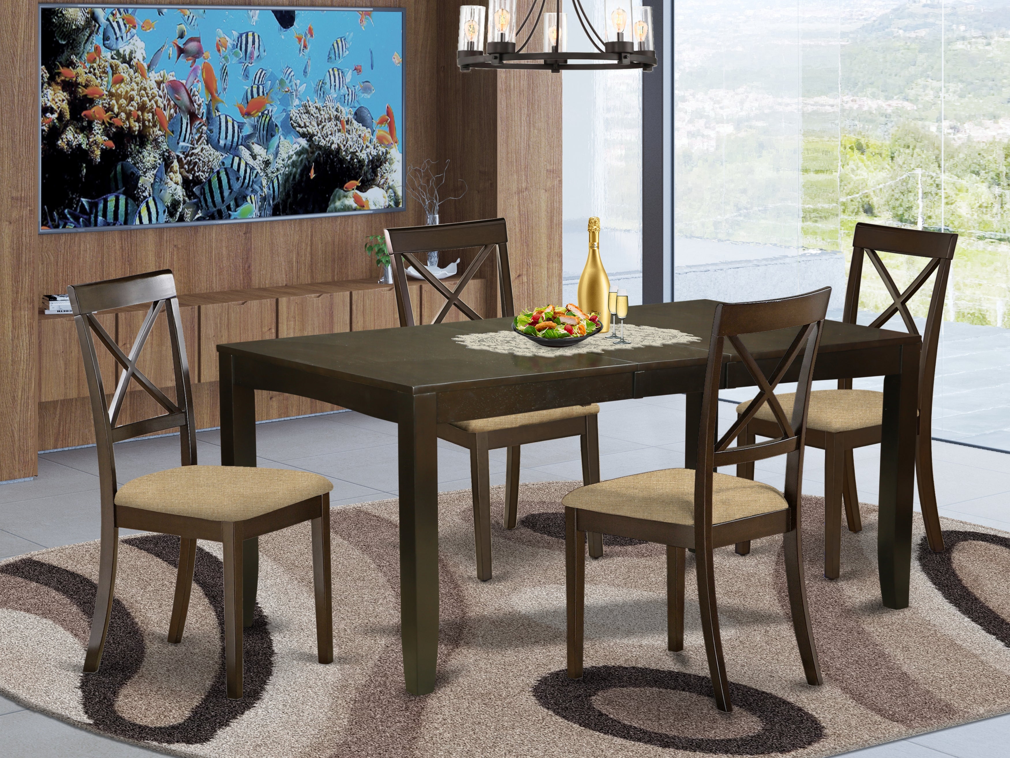 LYBO5-CAP-C 5 Pc Dining room set for 4-Dining Table with Leaf Plus 4 Chairs for Dining room
