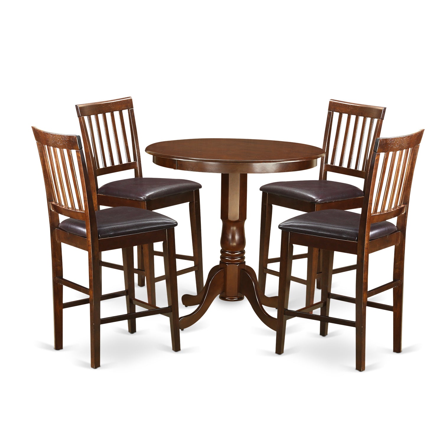 JAVN5-MAH-LC 5 Pc pub Table set - high Table and 4 bar stools with backs.