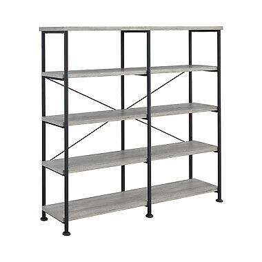 Analiese Wood And Metal Industrial 4-Shelf Open Bookcase Shelf Grey Driftwood