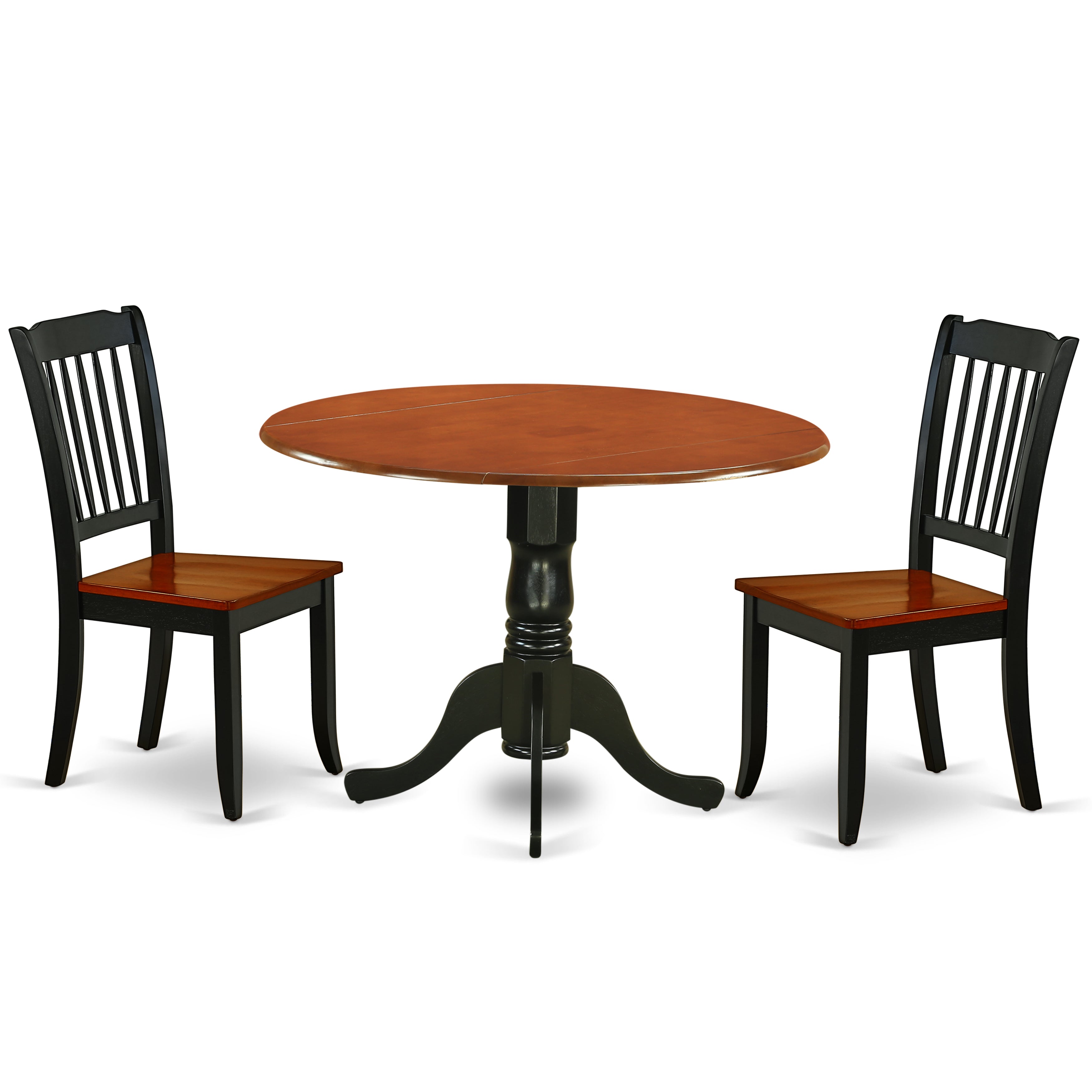 DLDA3-BCH-W 3PC Round 42 inch Table and 2 vertical slatted Chairs