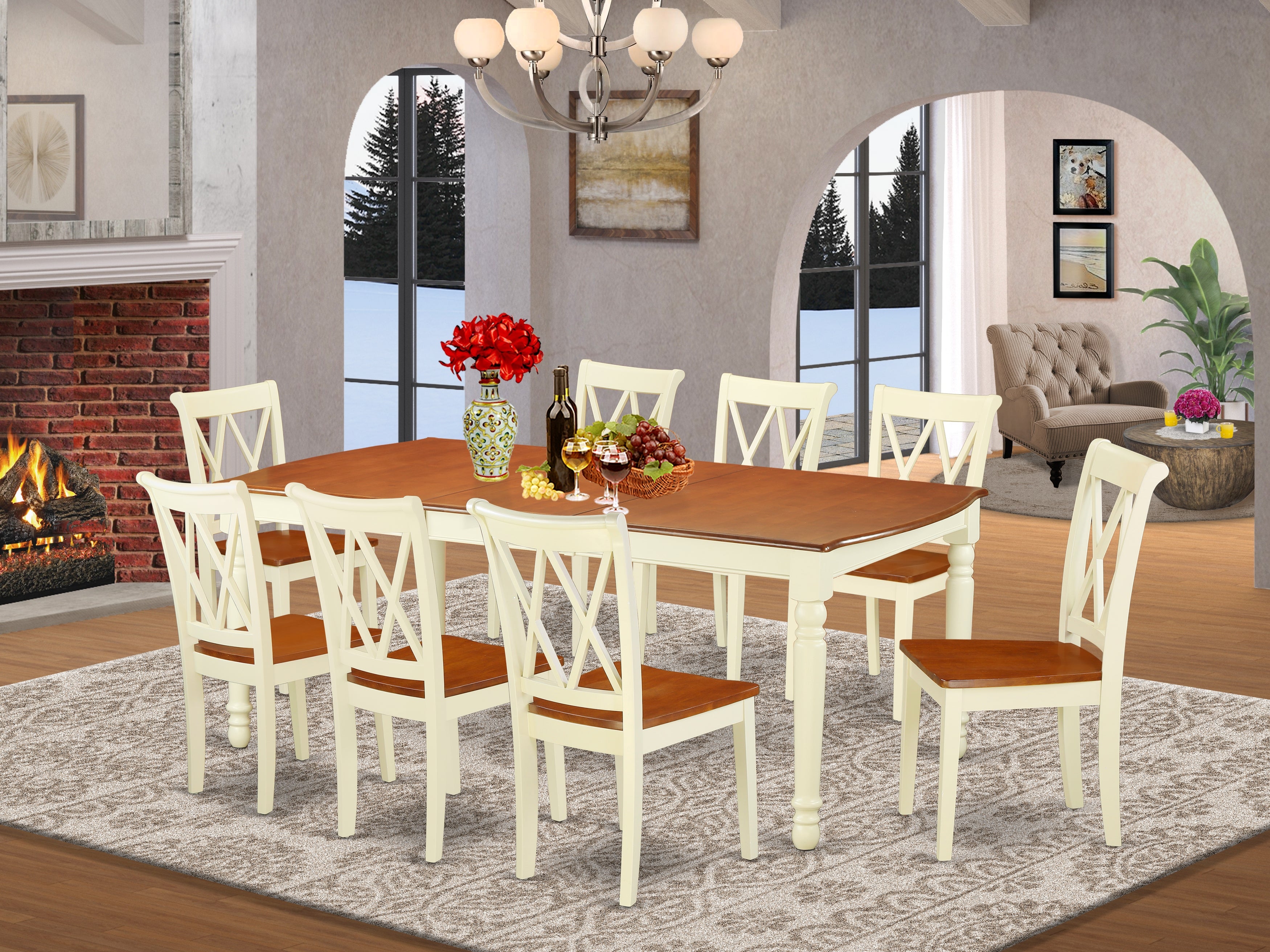 DOCL9-BMK-W 9PC Rectangular 60/78 inch Table with 18 In Leaf and 8 Double X back Chairs