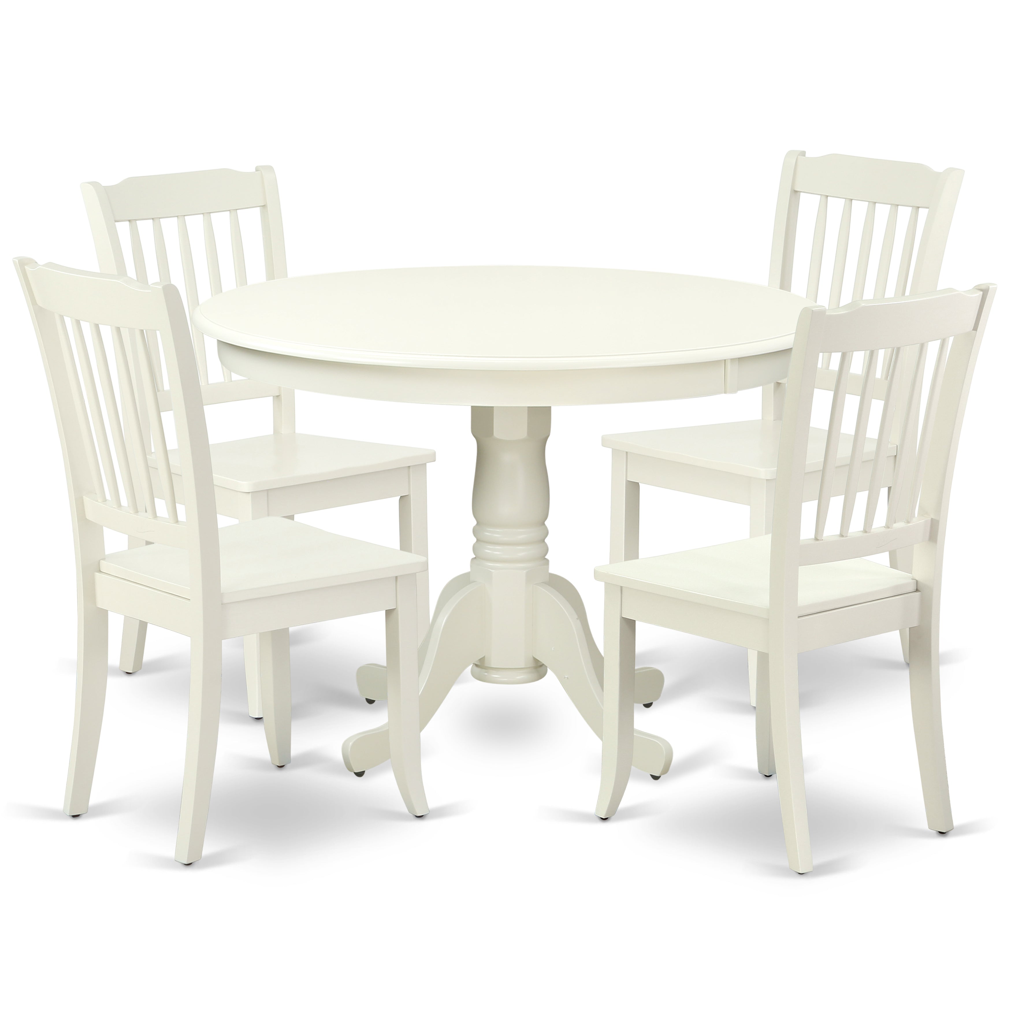 HLDA5-LWH-W 5PC Round 42 inch Table and 4 vertical slatted Chairs