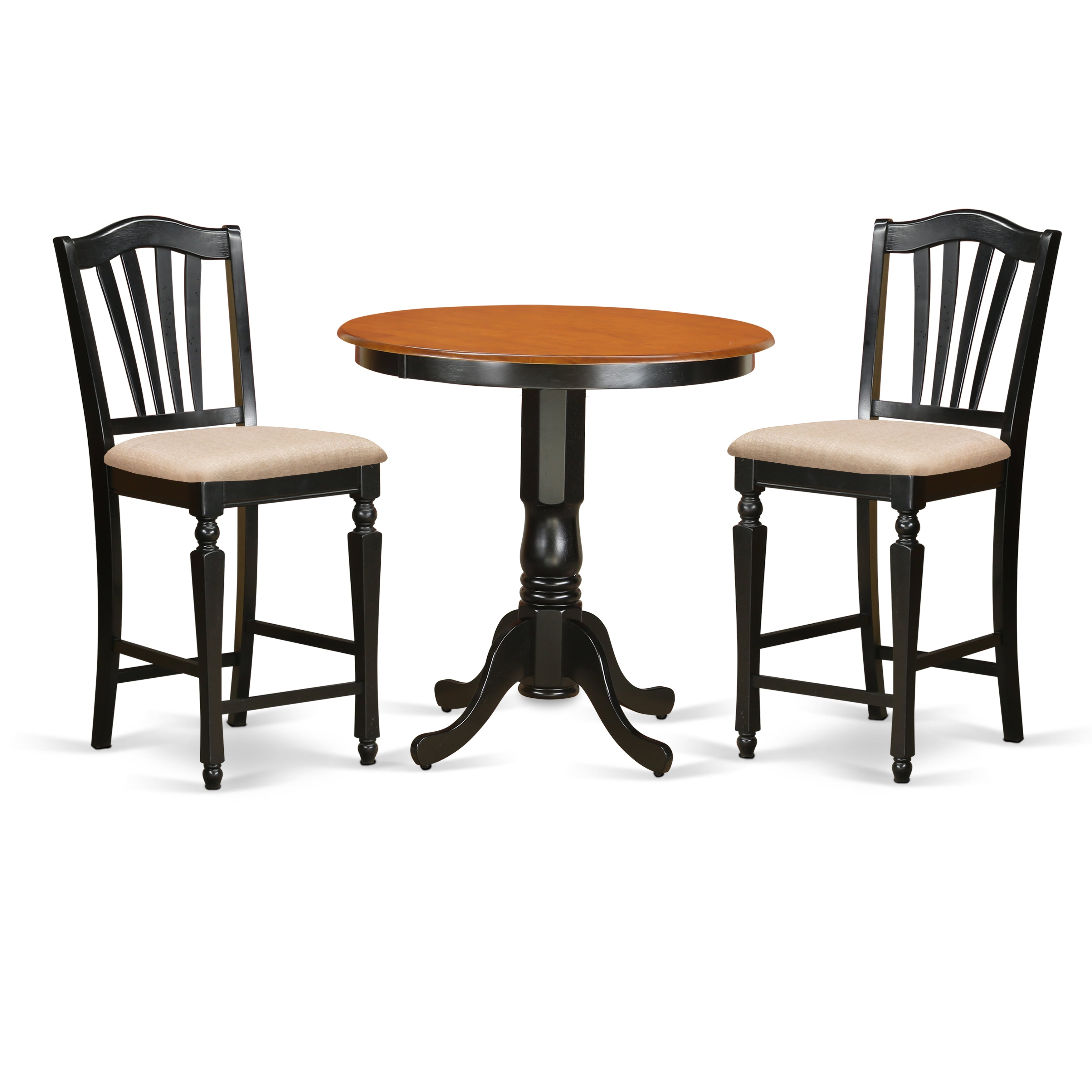JACH3-BLK-C 3 PC counter height Table and chair set - high Table and 2 counter height Dining chair.
