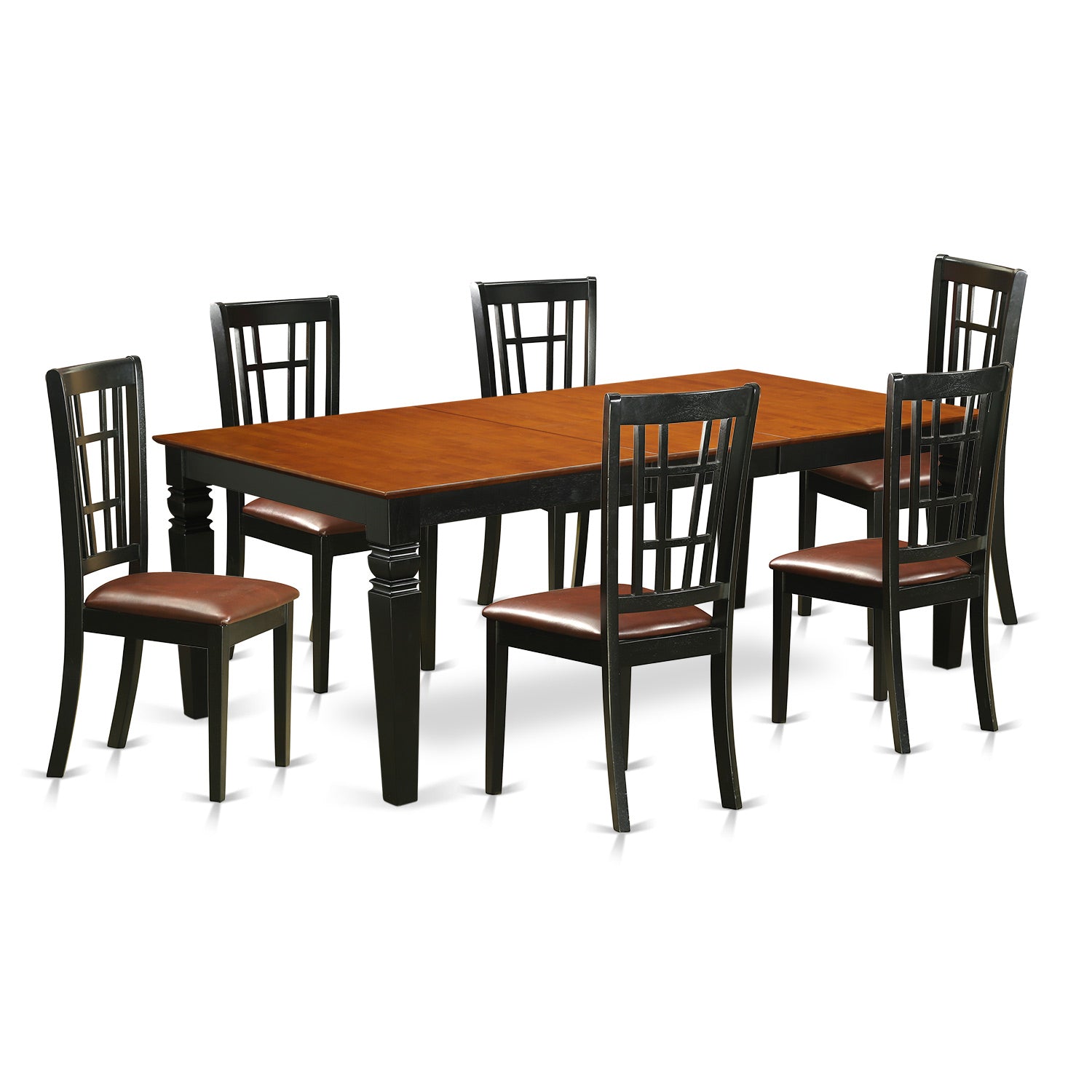 LGNI7-BCH-LC 7 PC Dining room set with a Table and 6 Kitchen Chairs in Black and Cherry