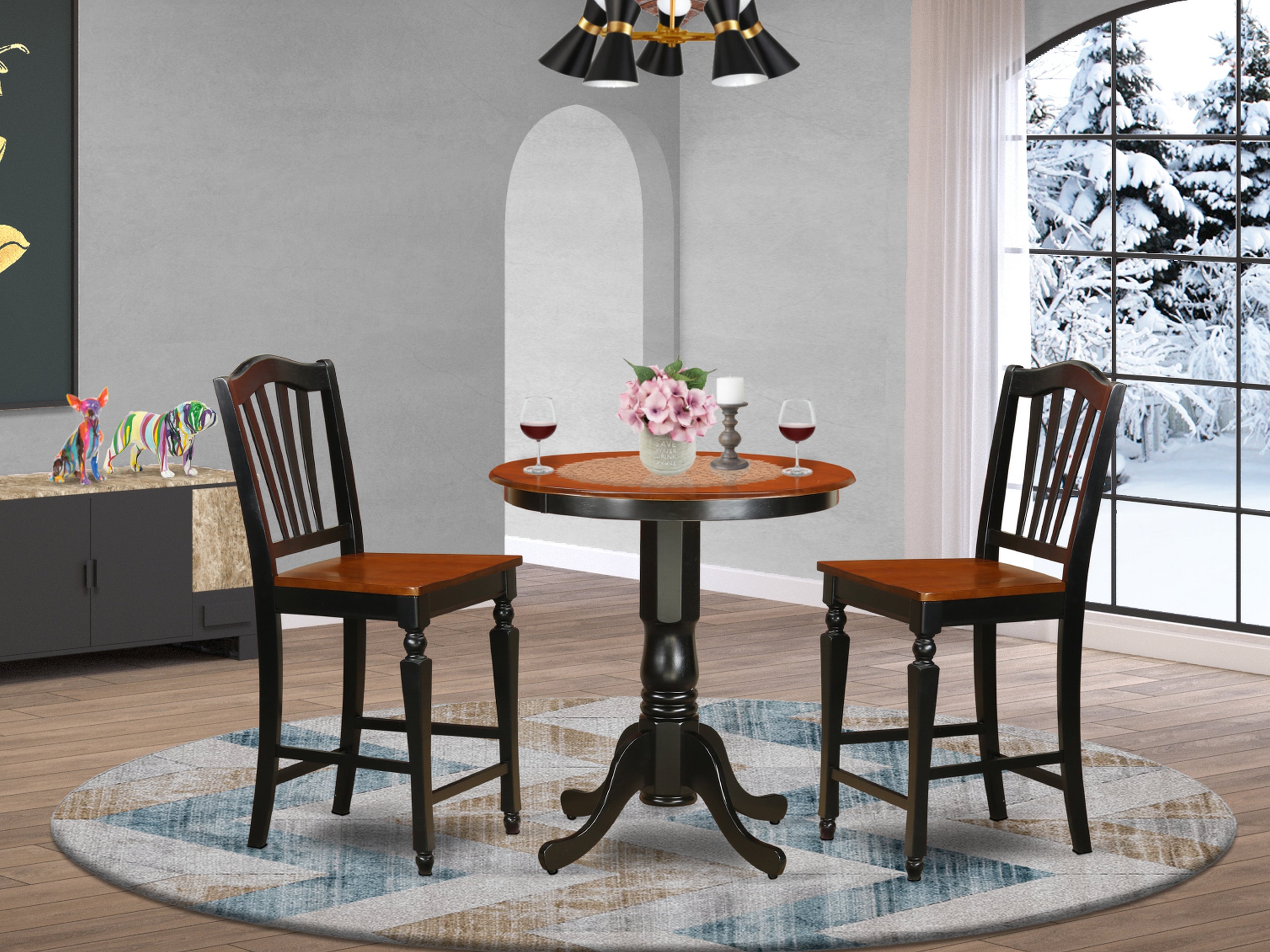 EDCH3-BLK-W 3 Pc Dining counter height set - high top Table and 2 counter height stool.