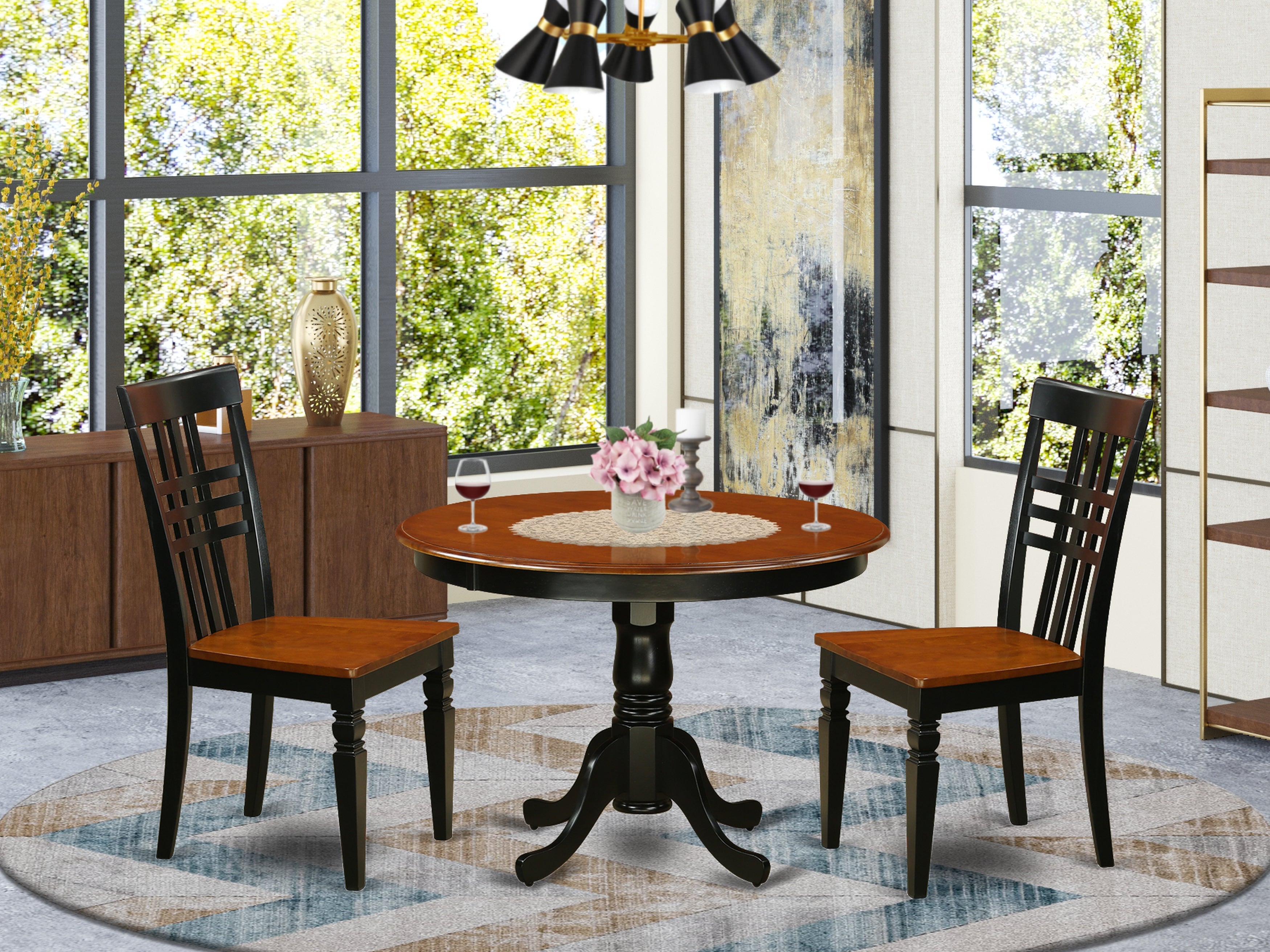 HLLG3-BCH-W 3 Pc set with a Kitchen Table and 2 Microfiber Dinette Chairs in Black and Cherry