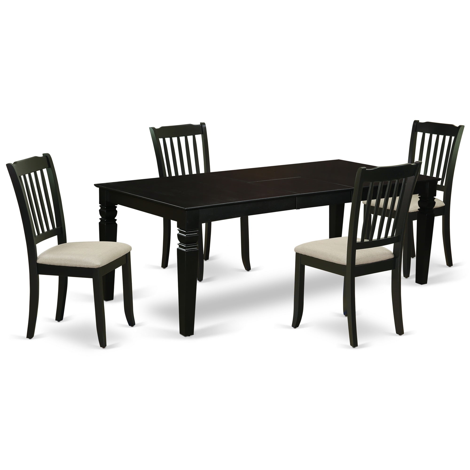LGDA5-LWH-C 5Pc Dining Set Includes a Rectangle Dining Table with Butterfly Leaf and Four Vertical Slatted Microfiber Seat Kitchen Chairs, Black Finish