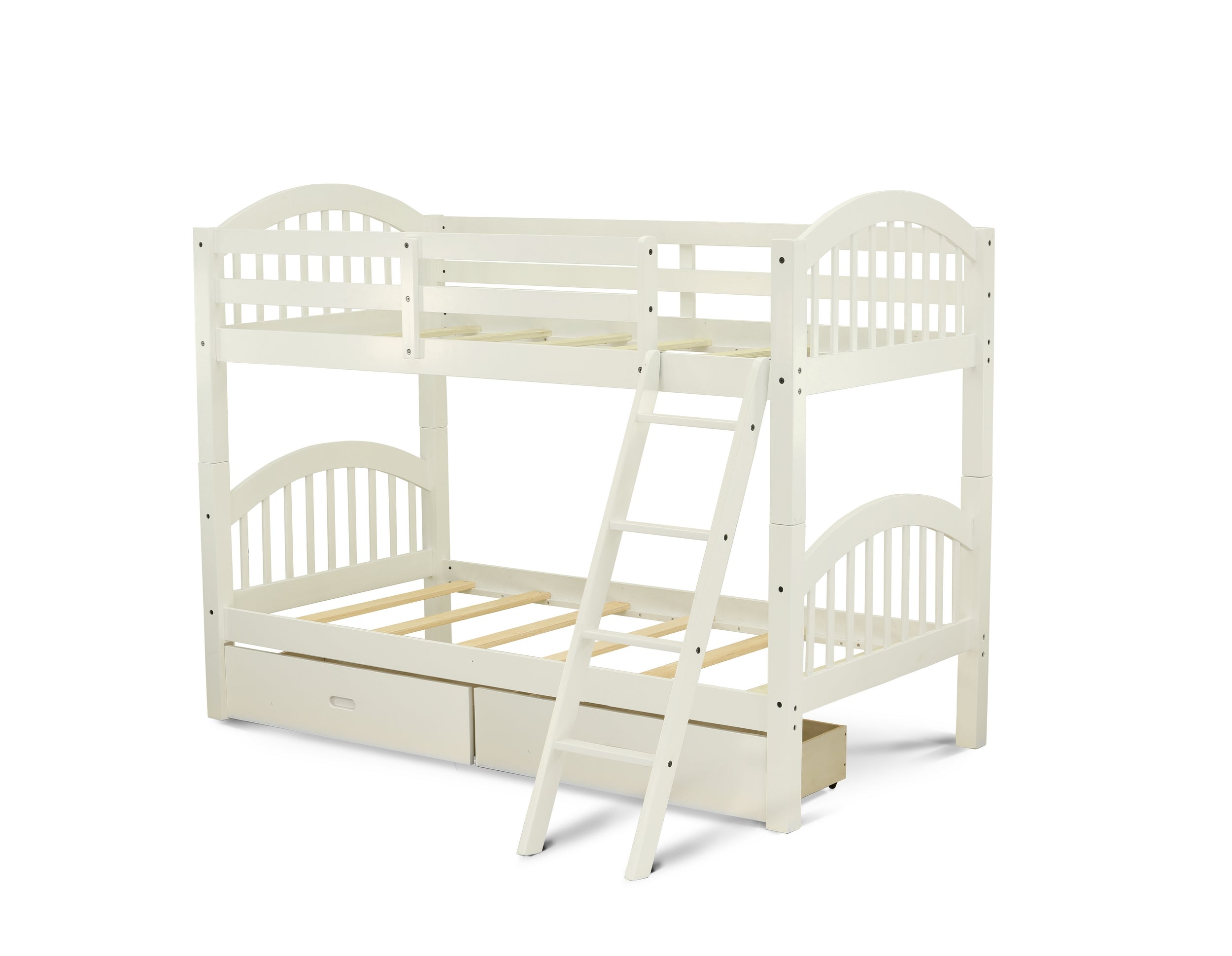 East West Furniture Verona Twin Bunk Bed in White Finish with Under Drawer