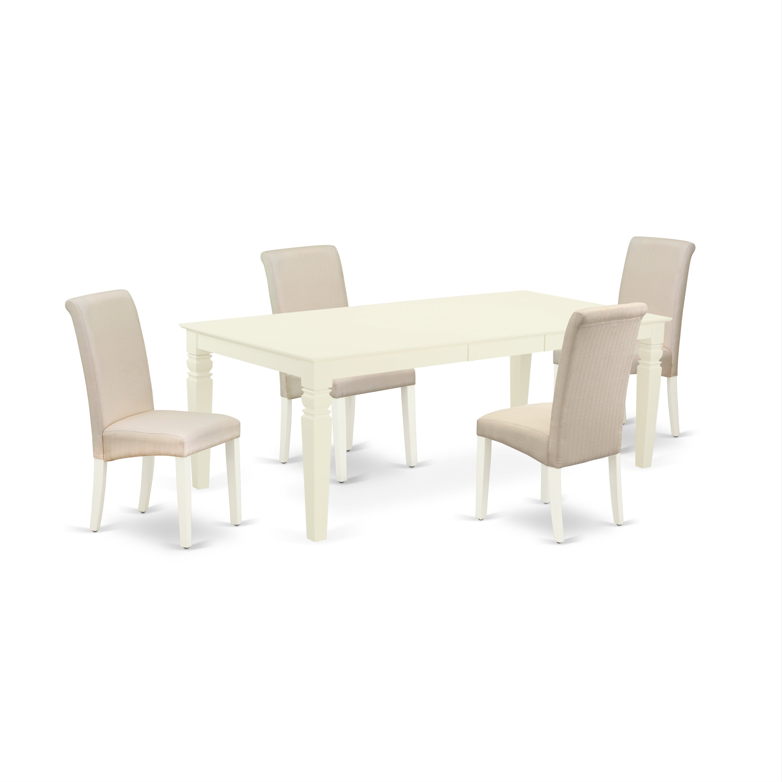 LGBA5-LWH-01 5Pc Dining Set Includes a Rectangle Dining Table with Butterfly Leaf and Four Parson Chairs with Cream Fabric, Linen White Finish