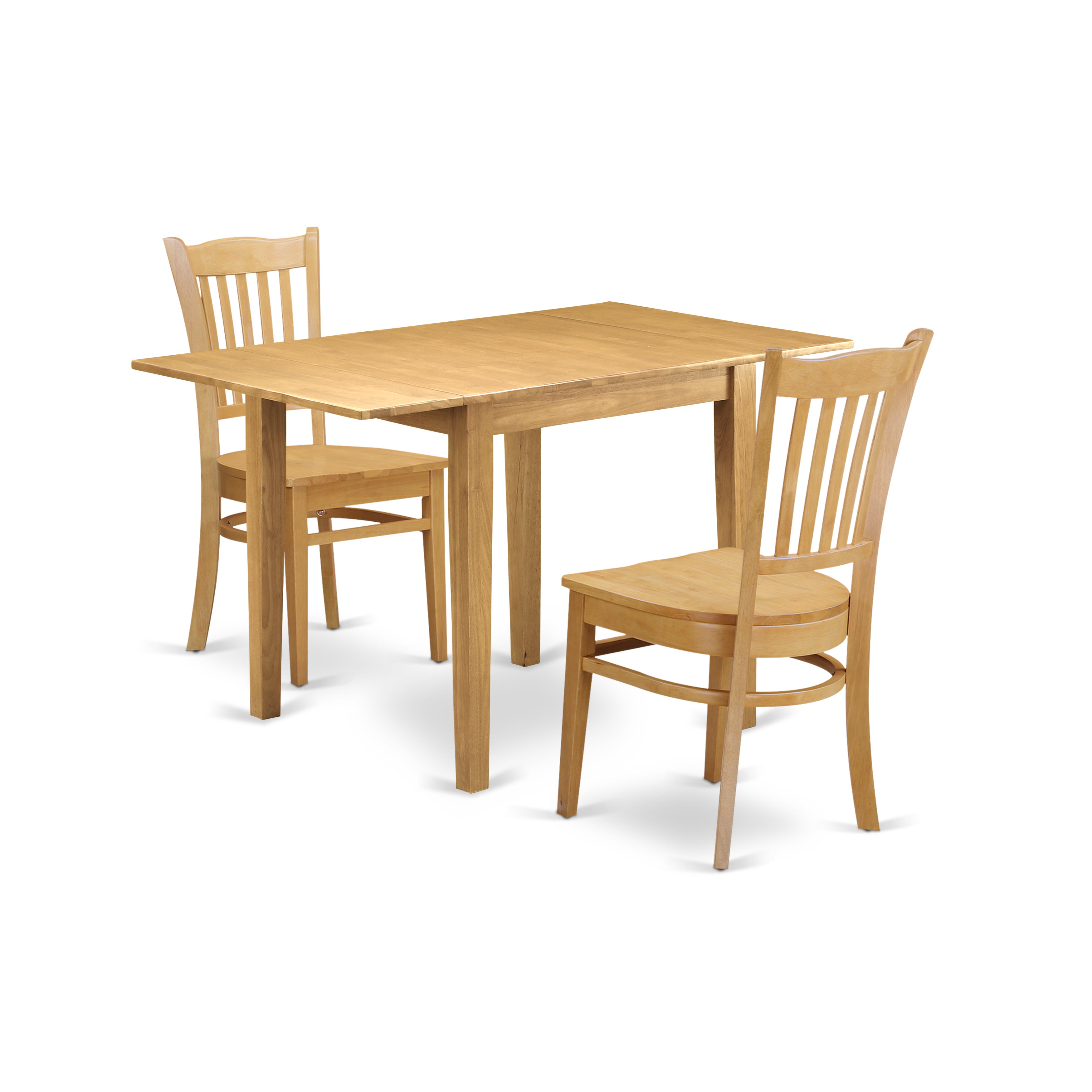 East West Furniture NDGR3-OAK-W 3Pc Dining Table Set Consists of a Dining Room Table and 2 Kitchen Chairs with Hard Wood Seat and Slat Back, Oak Finish
